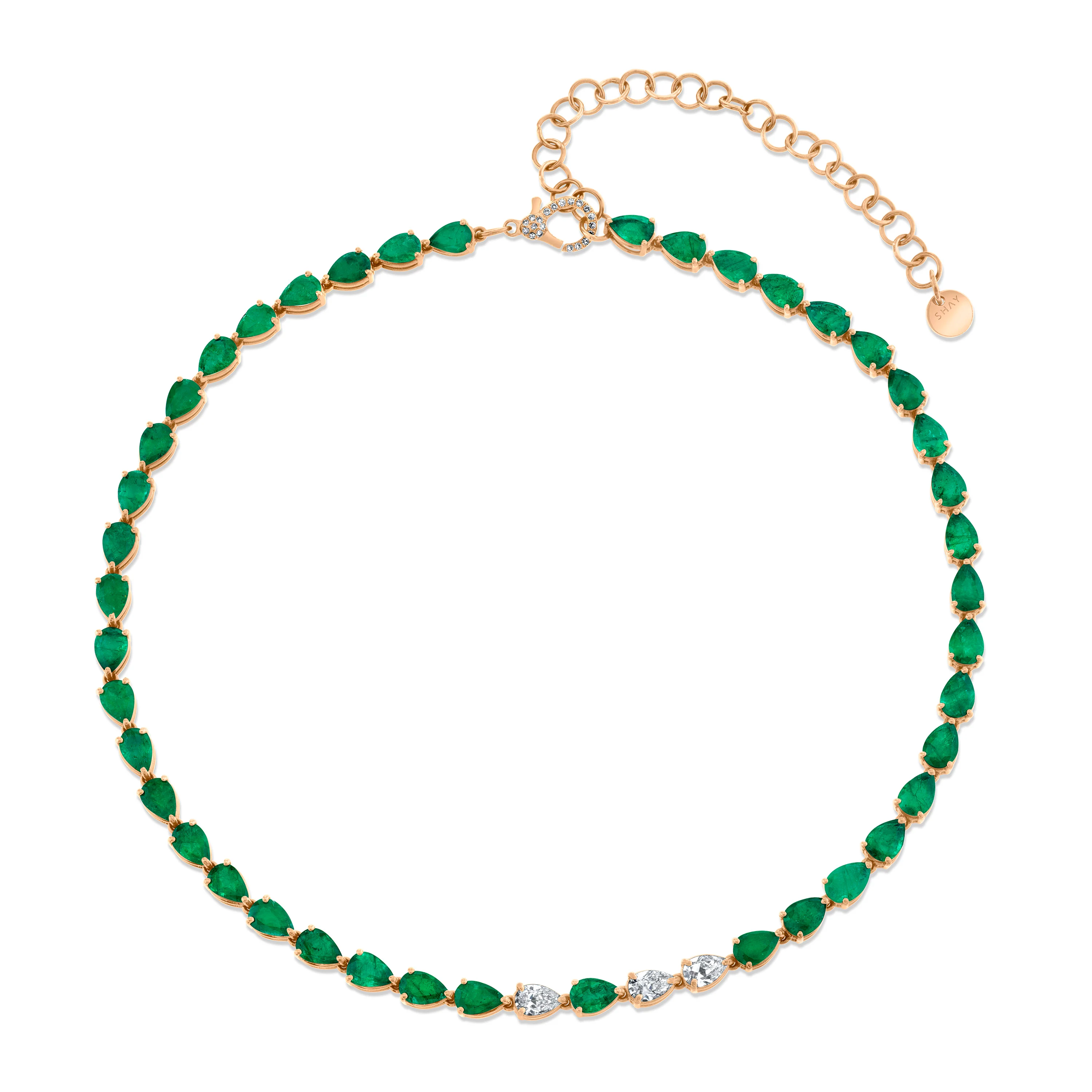 EMERALD & DIAMOND PEAR TENNIS NECKLACE - Image 4