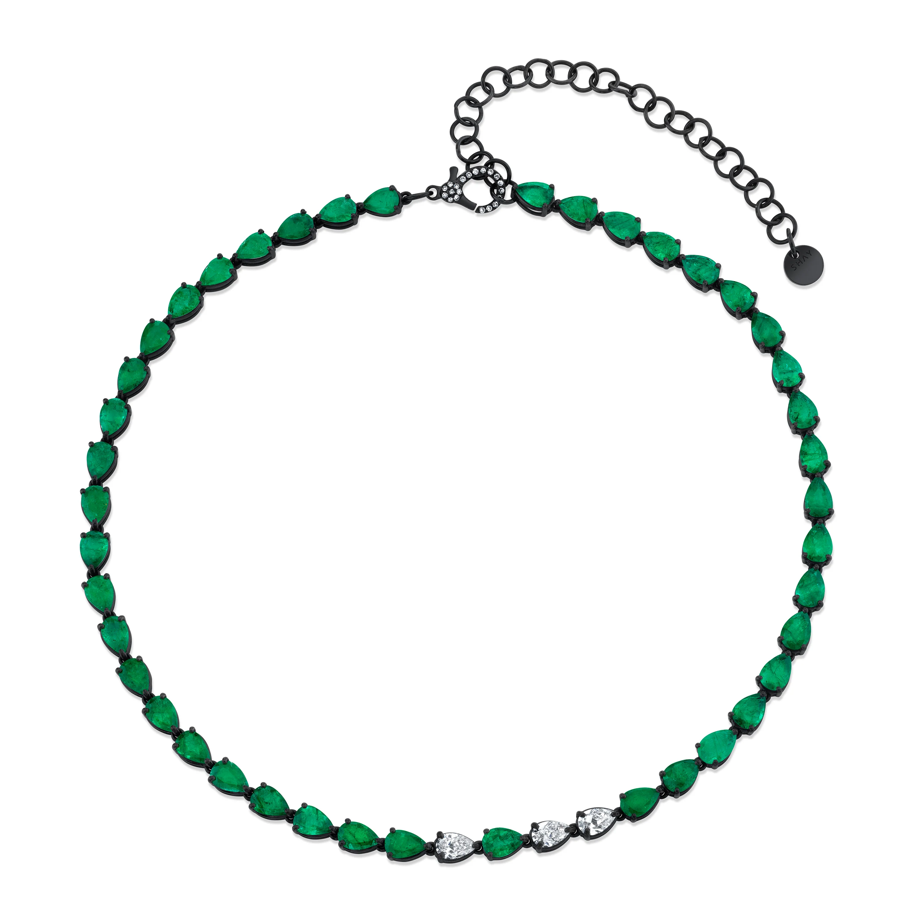 EMERALD & DIAMOND PEAR TENNIS NECKLACE - Image 5