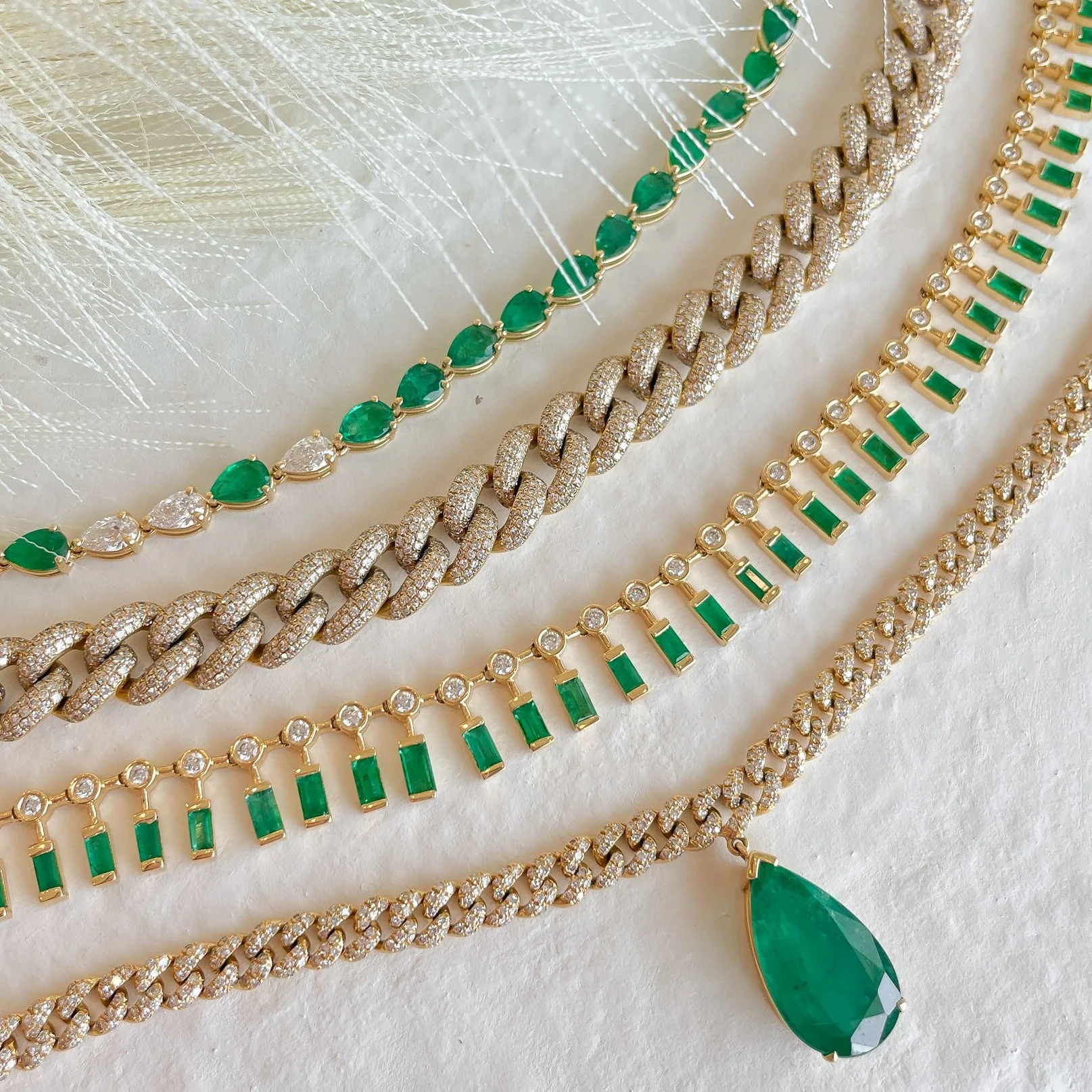 EMERALD & DIAMOND PEAR TENNIS NECKLACE - Image 6