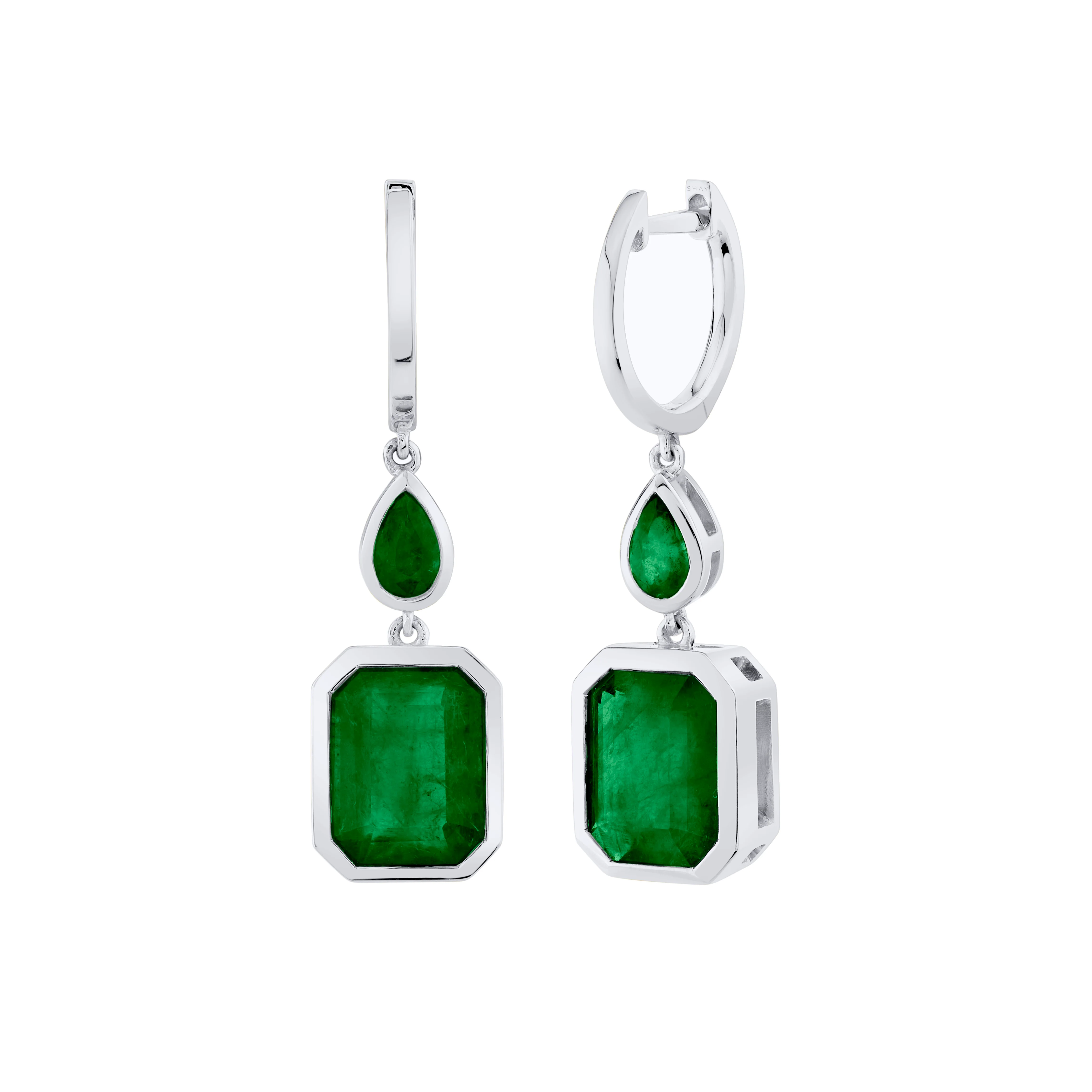 EMERALD DOUBLE BEZEL DROP EARRINGS - Image 3