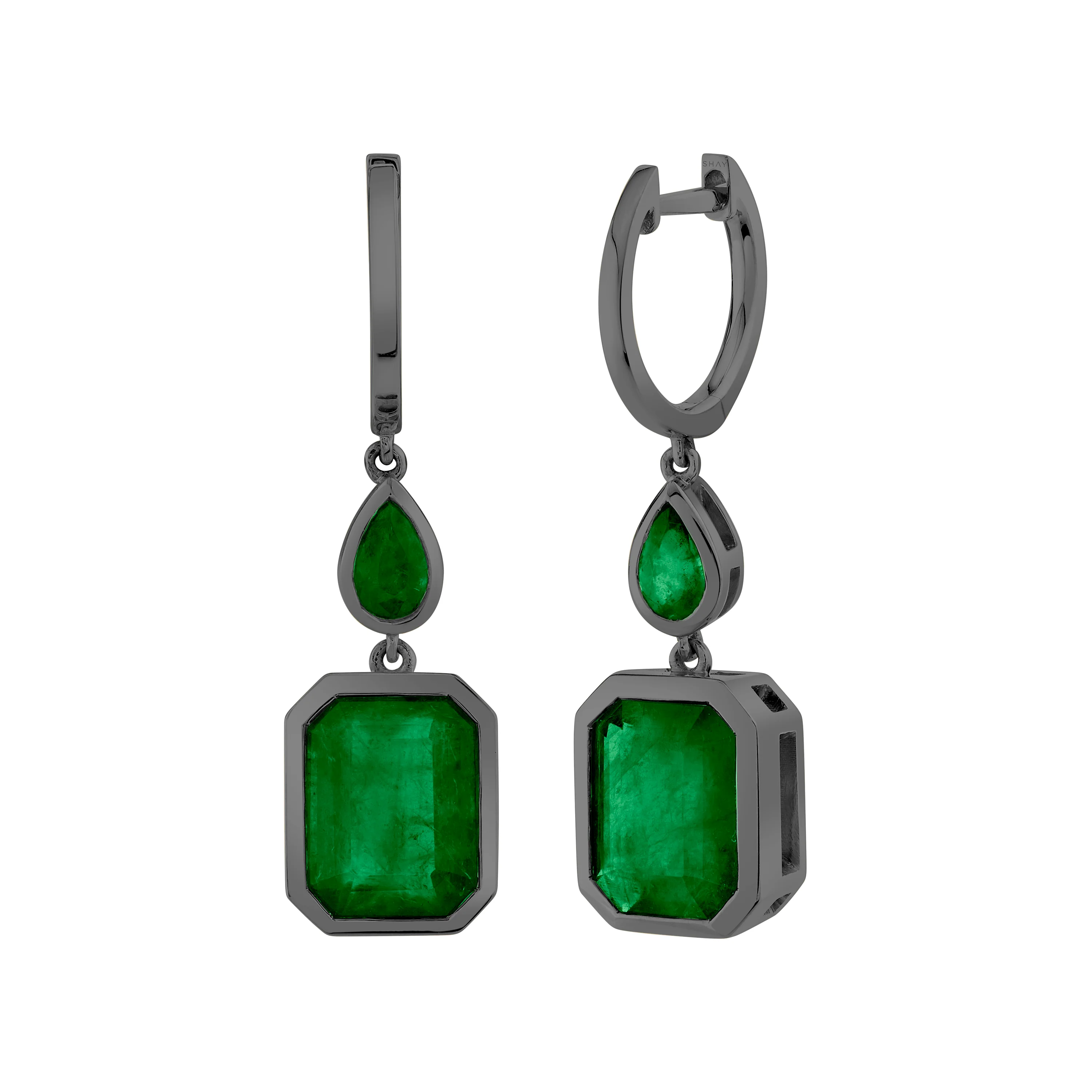 EMERALD DOUBLE BEZEL DROP EARRINGS - Image 5