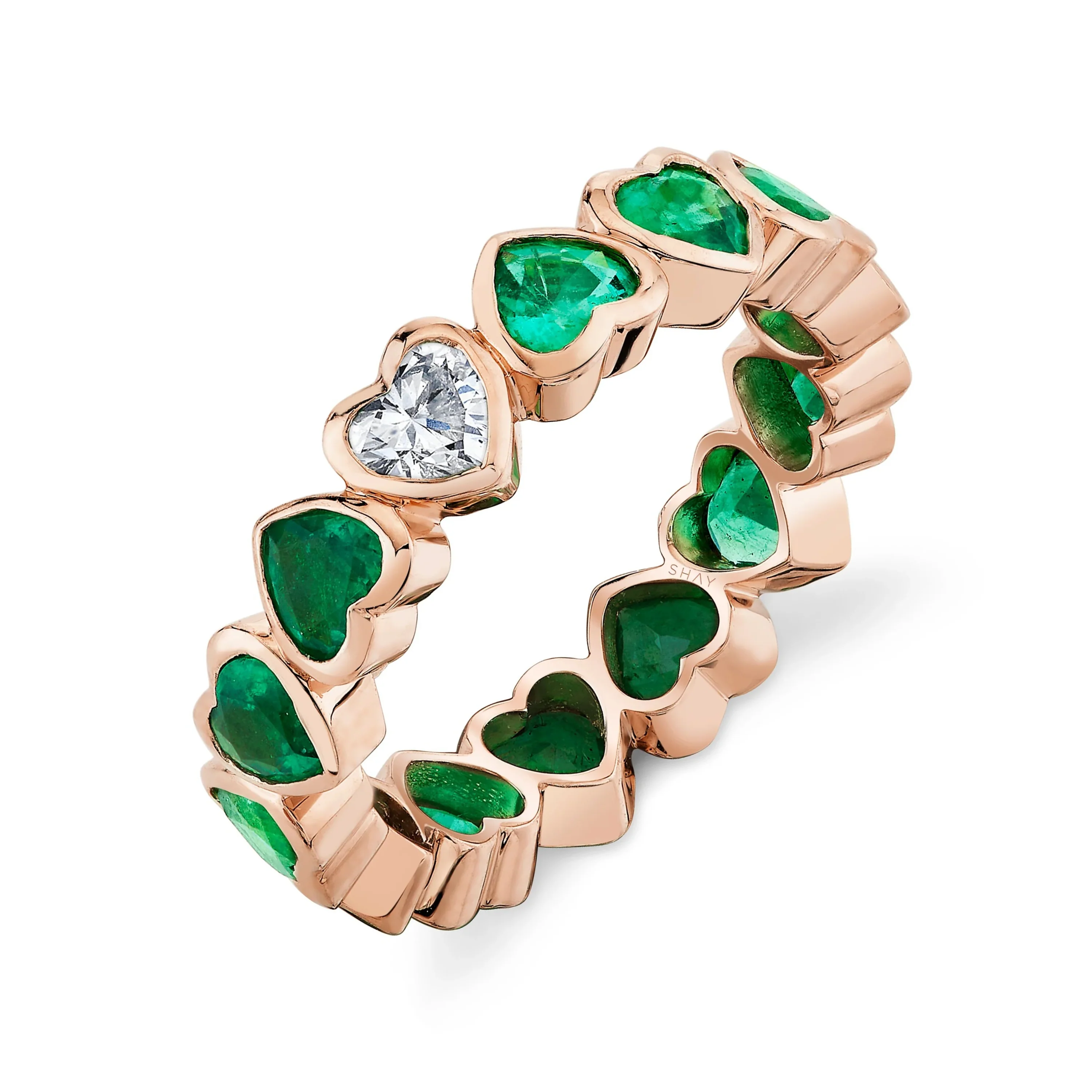 EMERALD & DIAMOND BEZEL HEART BAND - Image 4