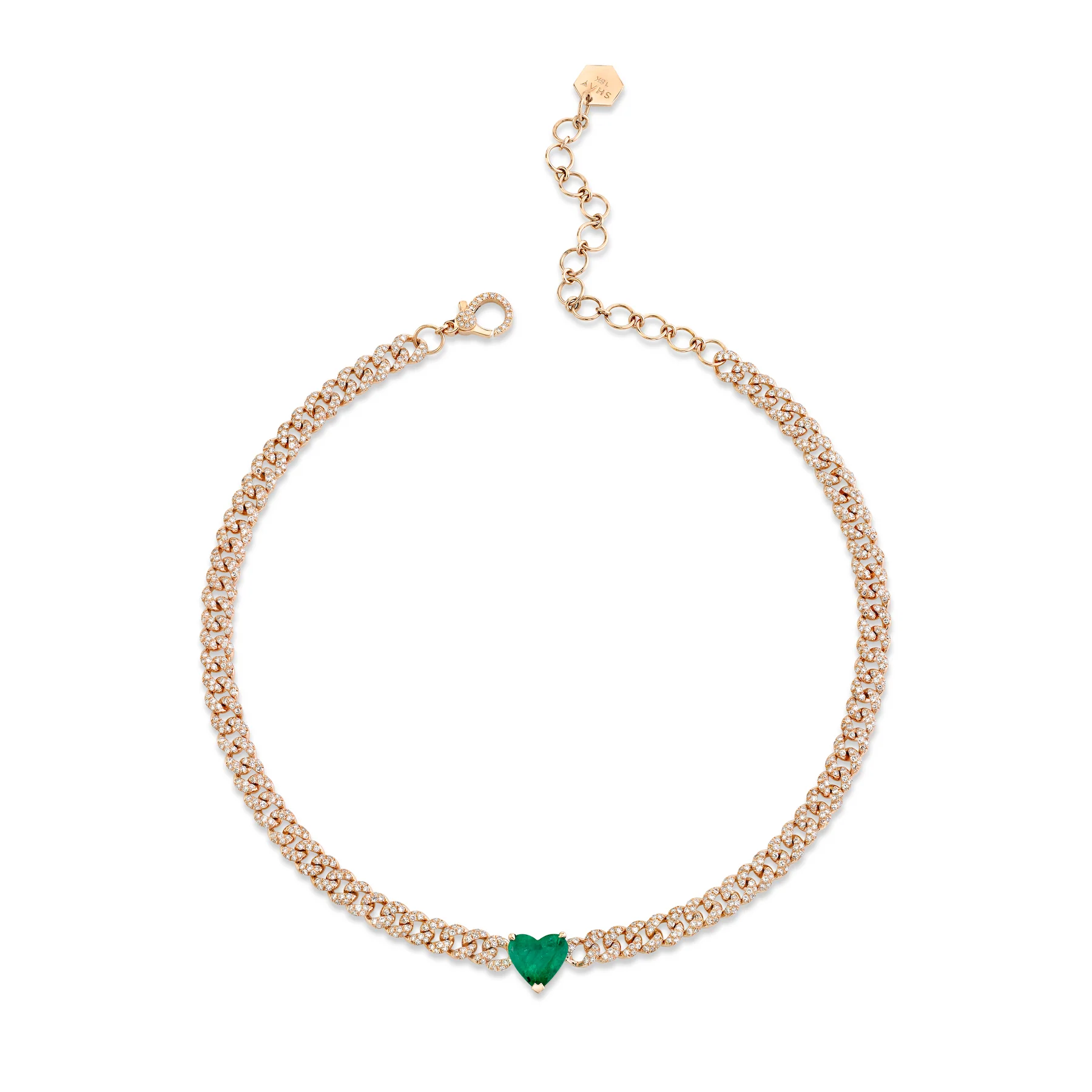 EMERALD HEART PAVE MINI LINK NECKLACE - Image 3