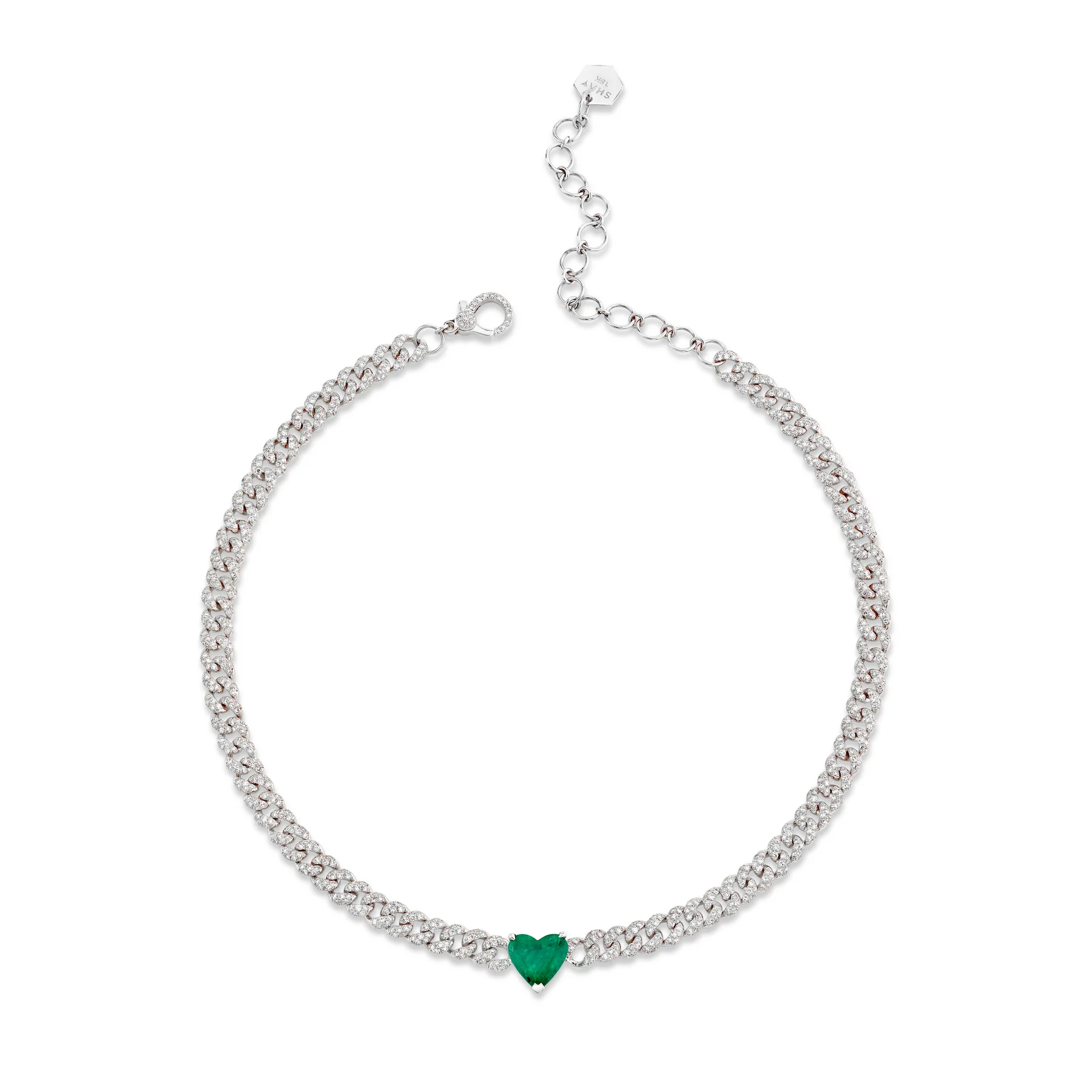 EMERALD HEART PAVE MINI LINK NECKLACE - Image 4