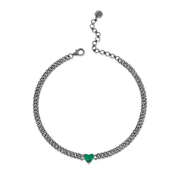EMERALD HEART PAVE MINI LINK NECKLACE - Image 5