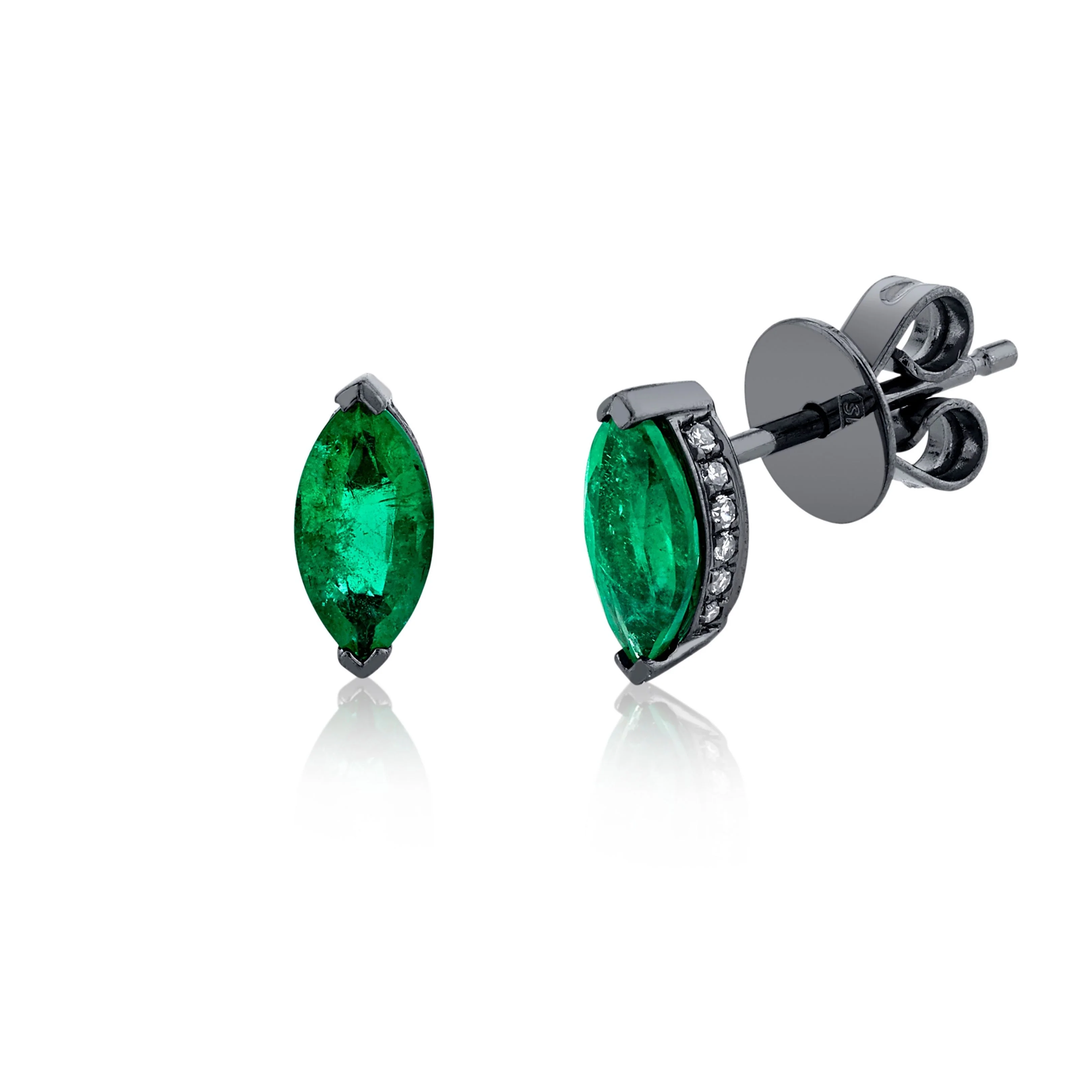 EMERALD MARQUISE HALO STUDS - Image 3