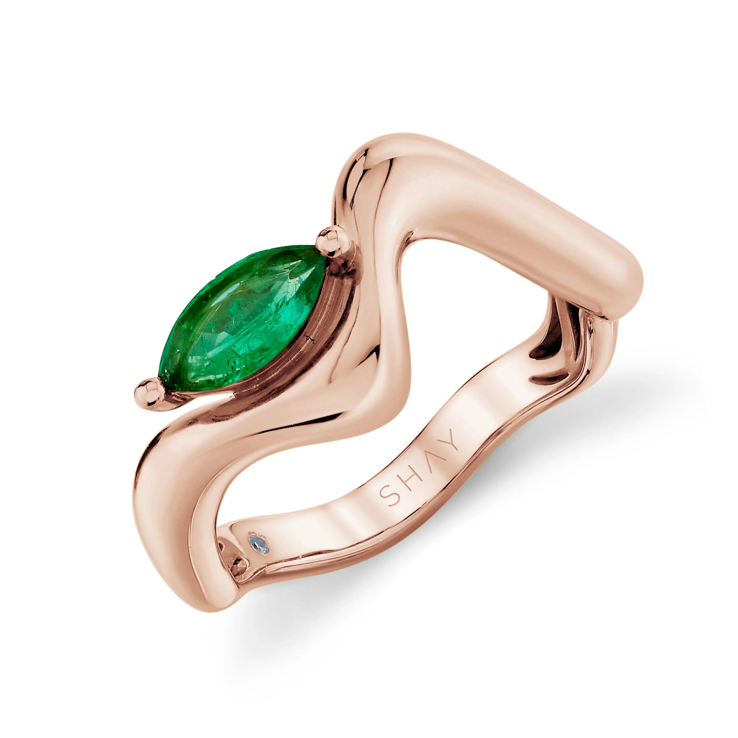 EMERALD MARQUISE WAVE PINKY RING - Image 3