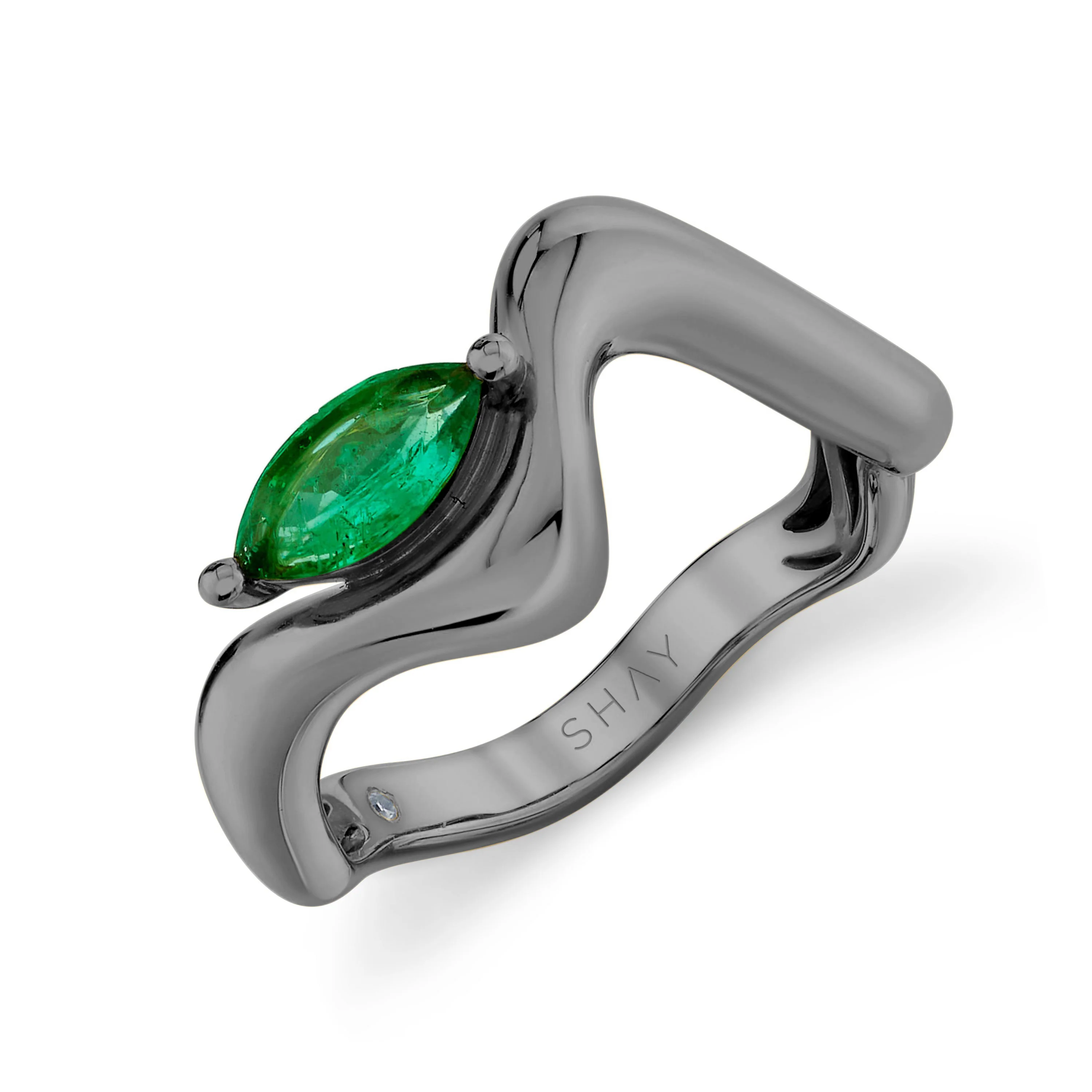 EMERALD MARQUISE WAVE PINKY RING - Image 5