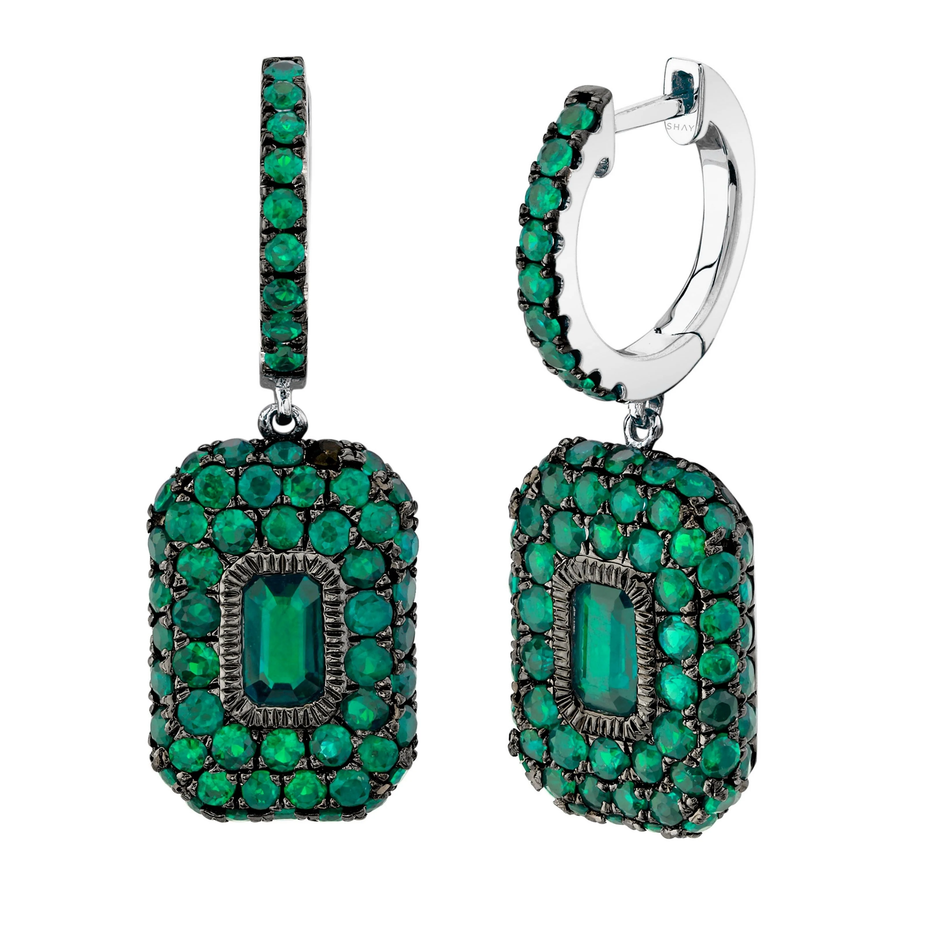 EMERALD PAVE BAGUETTE DROP EARRINGS - Image 3
