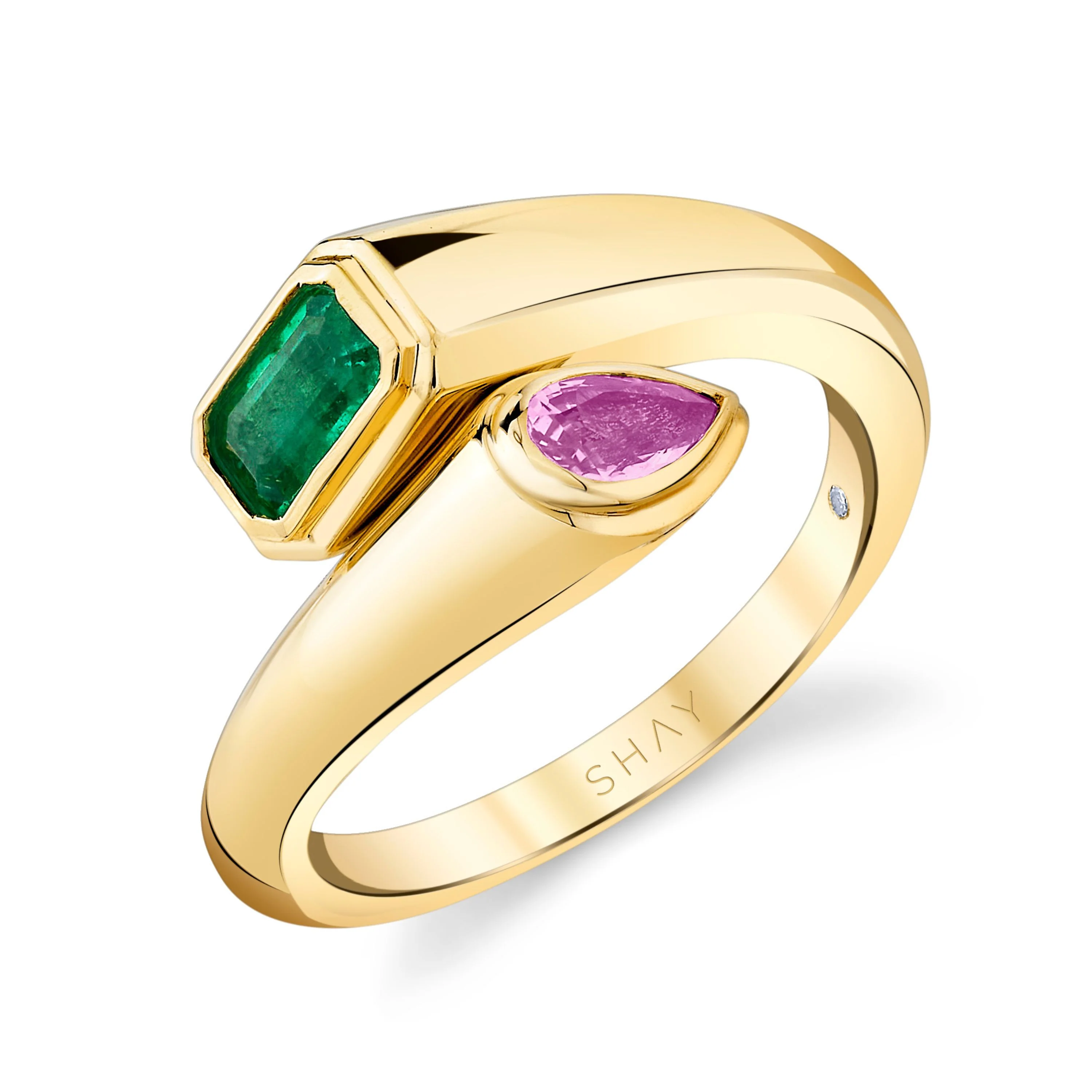 EMERALD & PINK SAPPHIRE BYPASS PINKY RING - Image 3