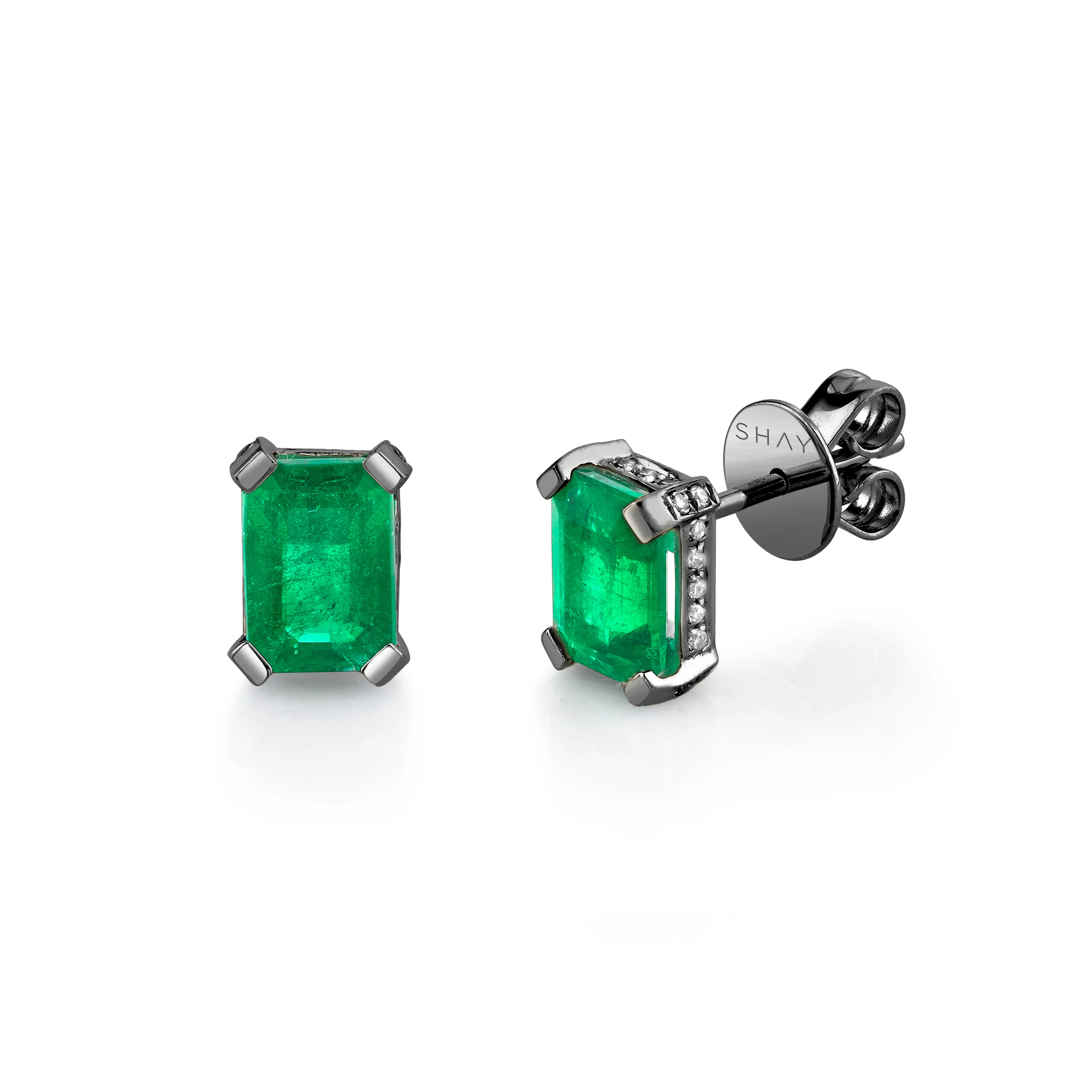 EMERALD RECTANGLE HALO STUDS - Image 4