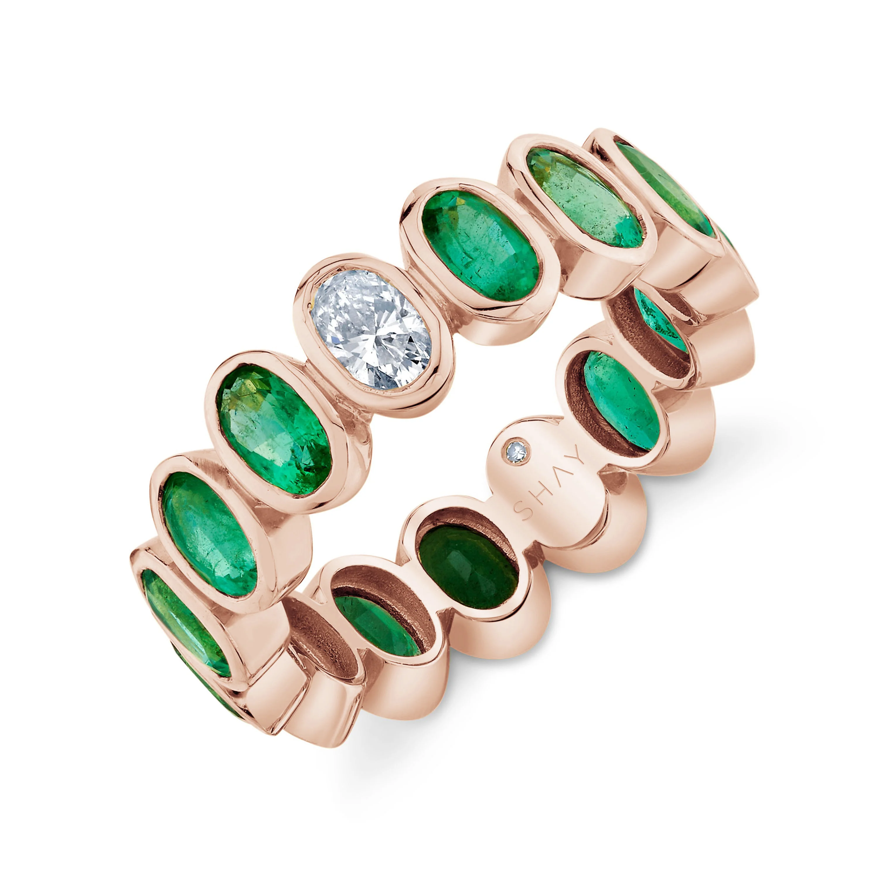 EMERALD & DIAMOND OVAL BEZEL BAND - Image 4