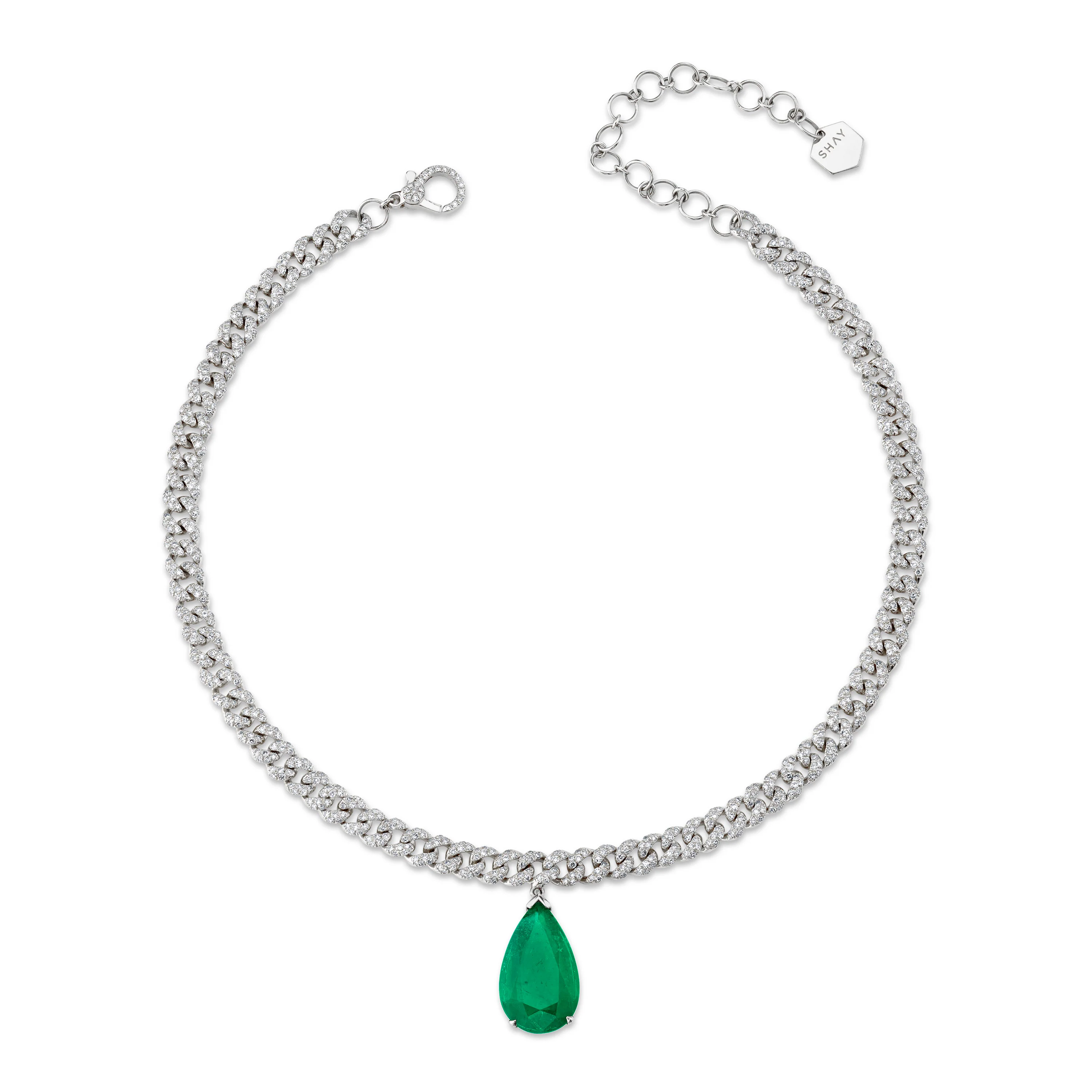 EMERALD TEARDROP PAVE MINI PAVE LINK CHOKER - Image 3