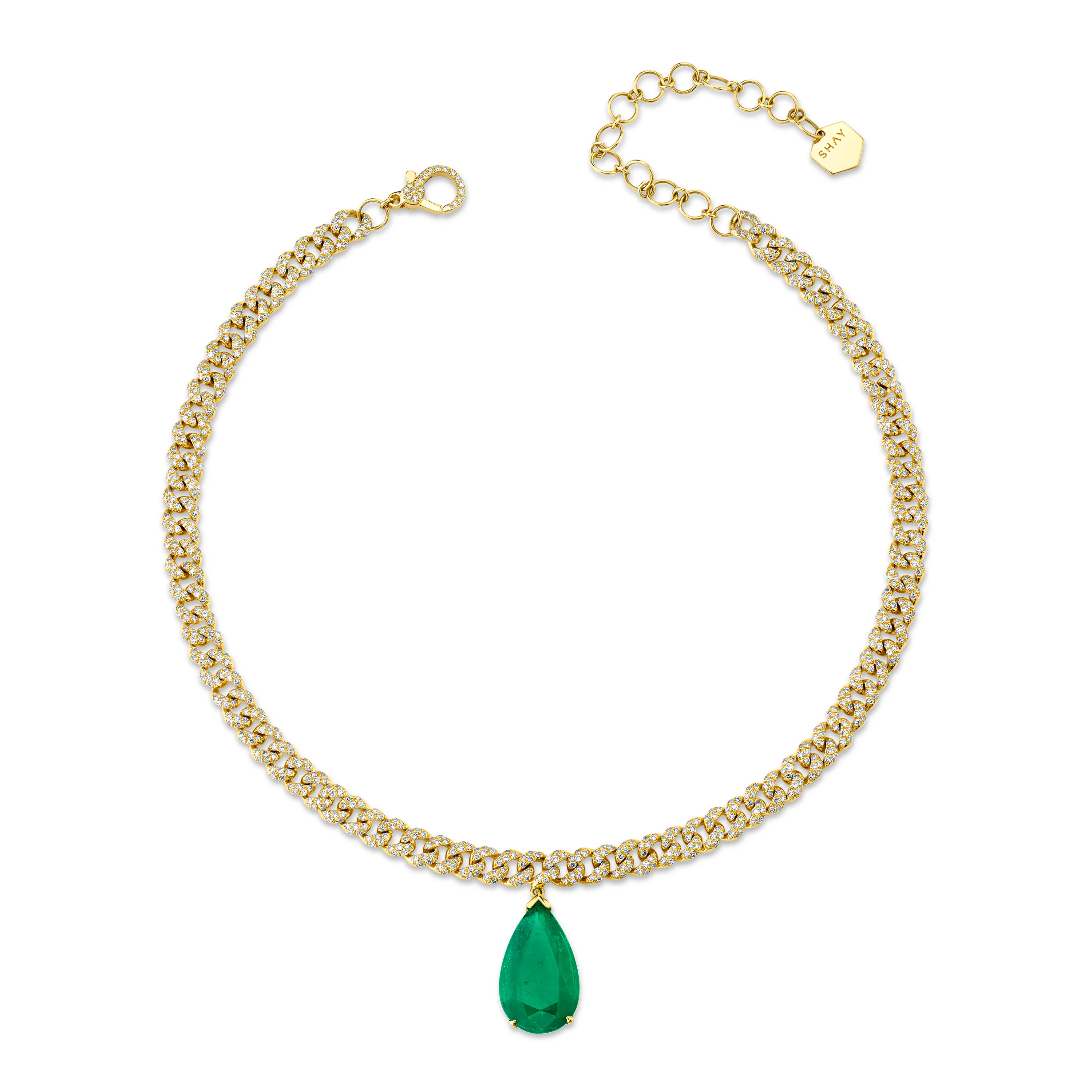 EMERALD TEARDROP PAVE MINI PAVE LINK CHOKER - Image 4
