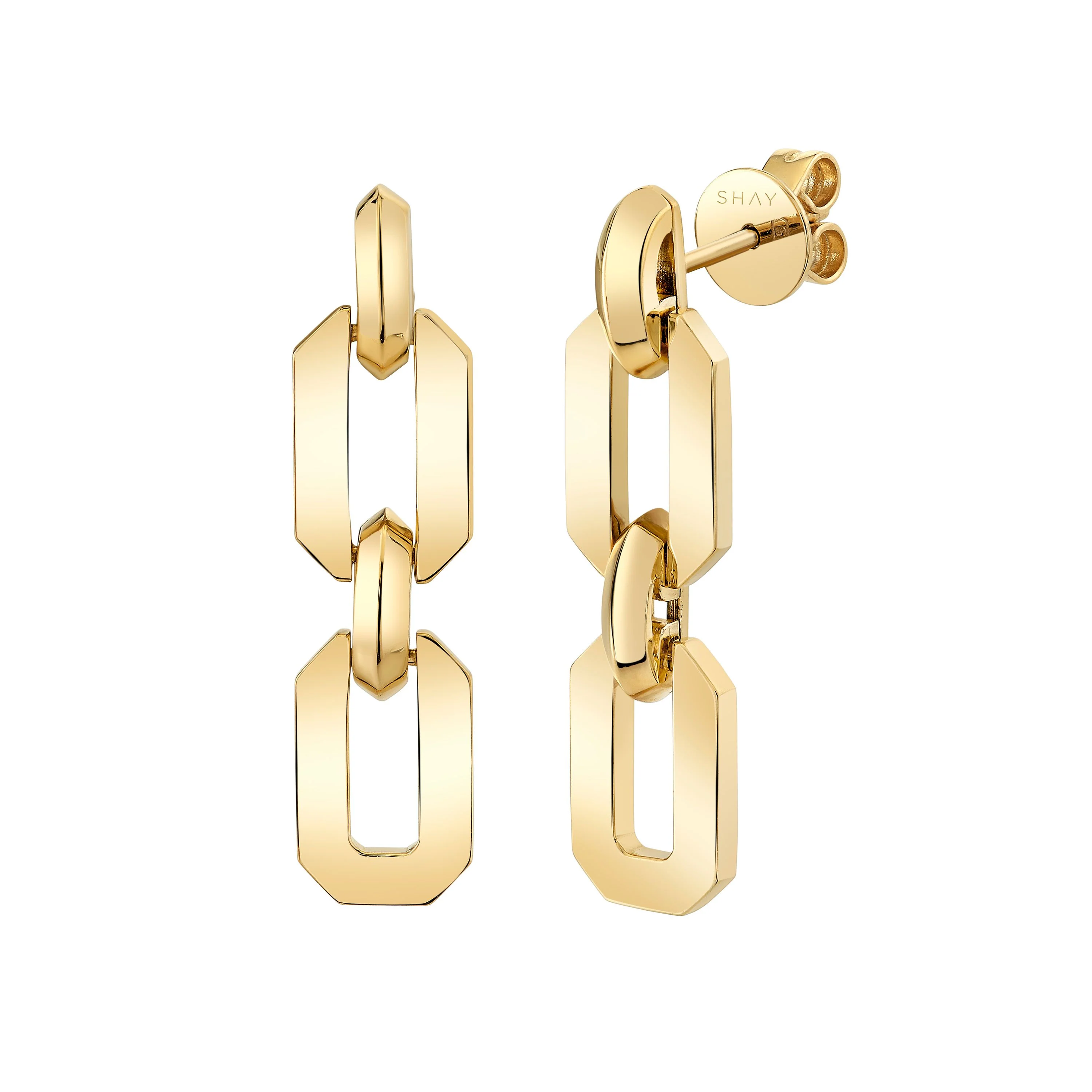 SOLID GOLD FLAT GEO LINK EARRINGS - Image 3