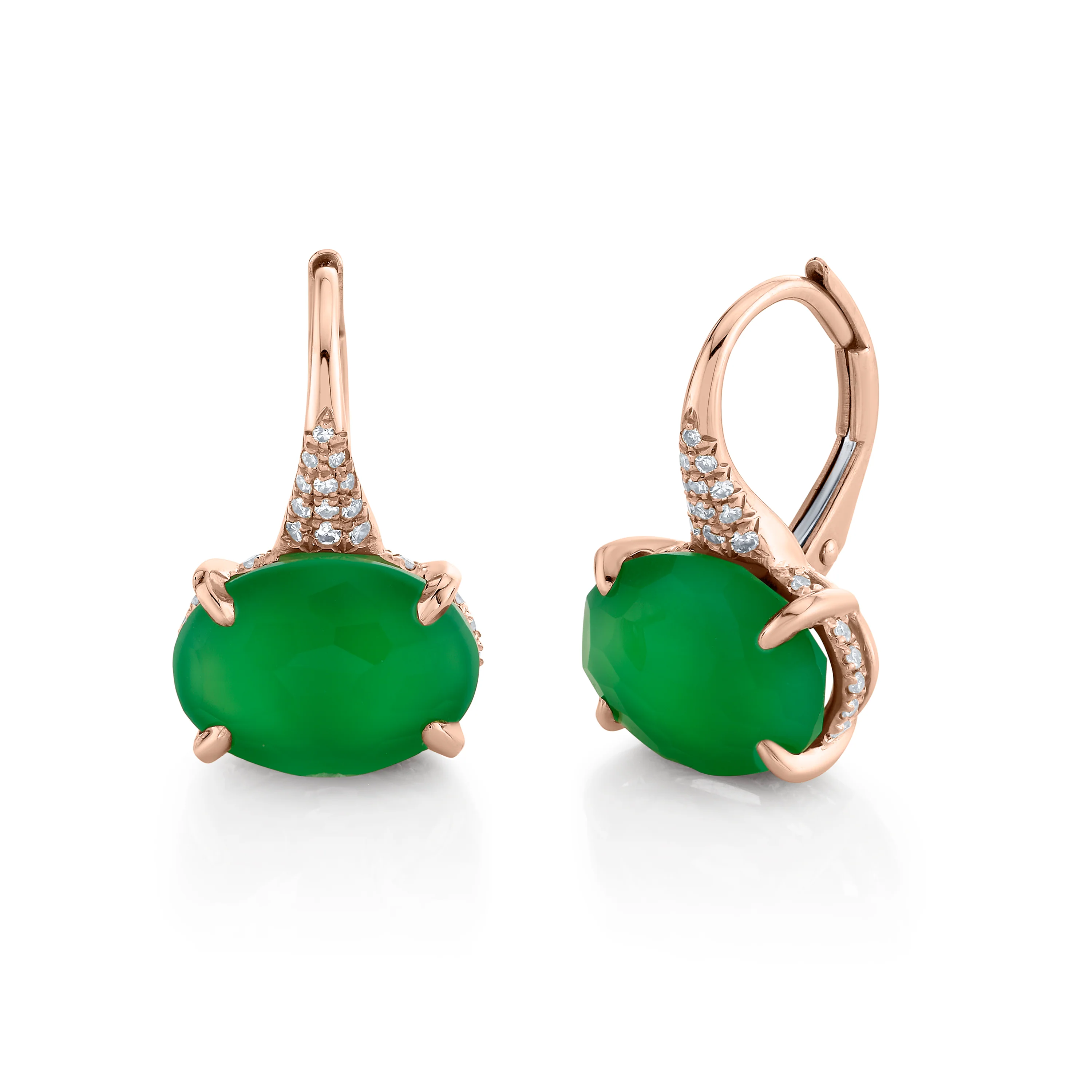 GREEN AGATE & DIAMOND GEM DROP EARRINGS