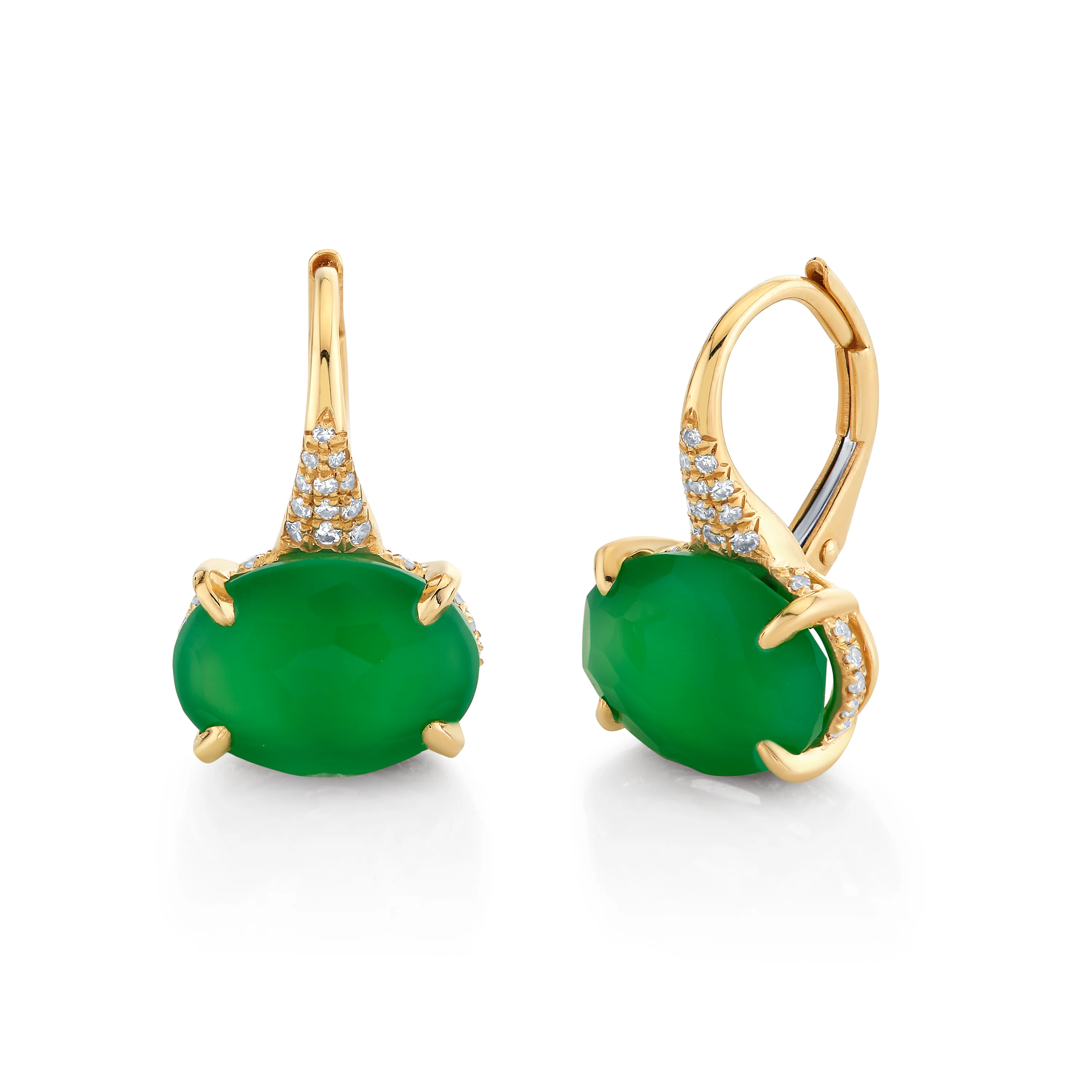 GREEN AGATE & DIAMOND GEM DROP EARRINGS - Image 3