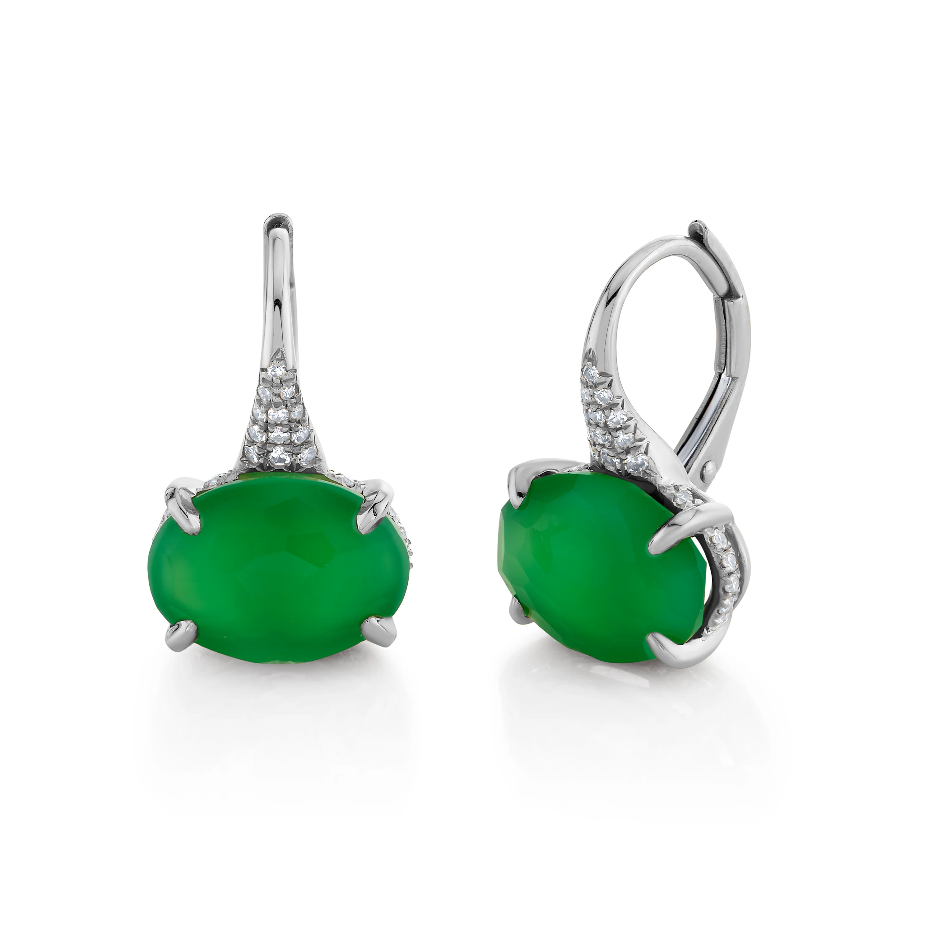 GREEN AGATE & DIAMOND GEM DROP EARRINGS - Image 4