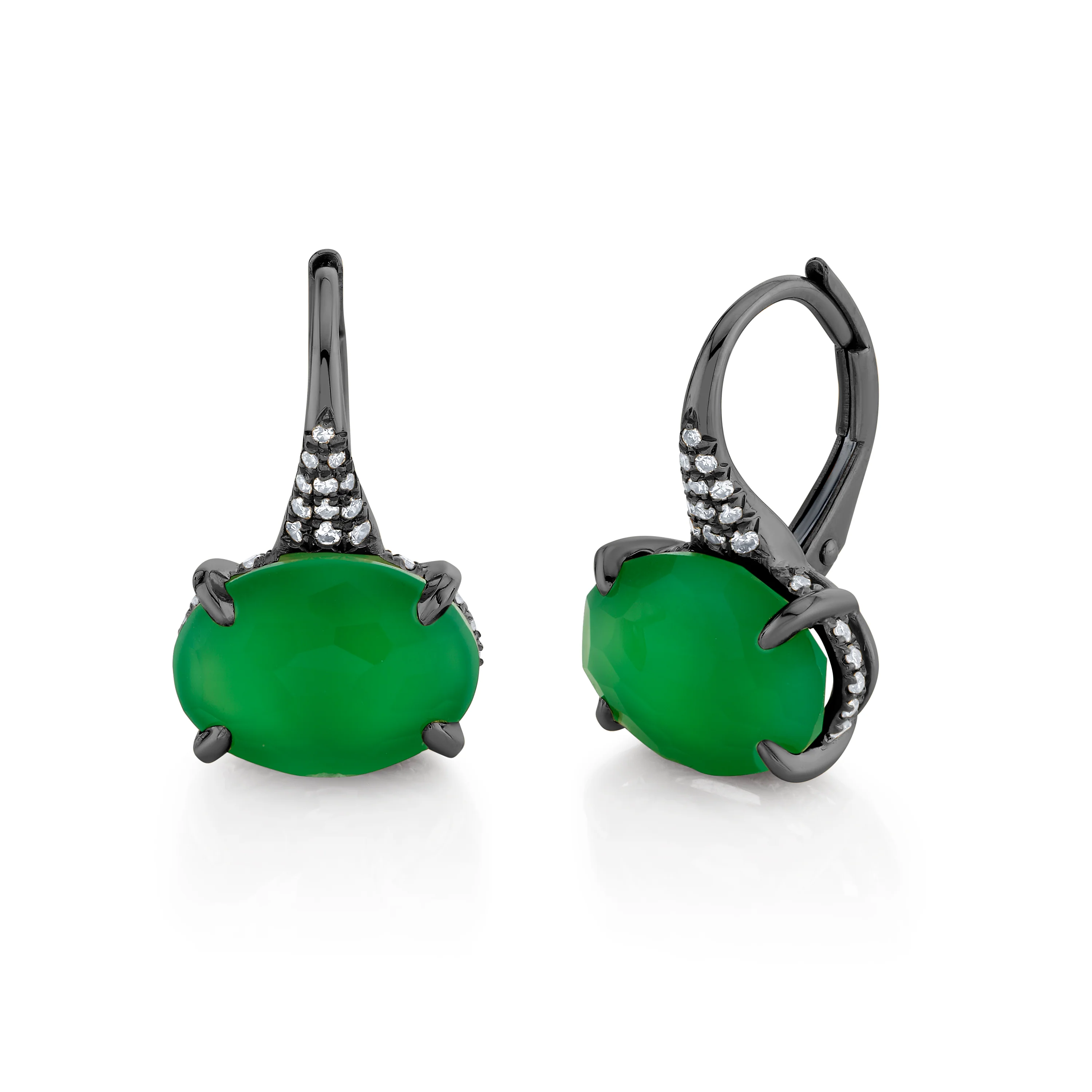GREEN AGATE & DIAMOND GEM DROP EARRINGS - Image 5