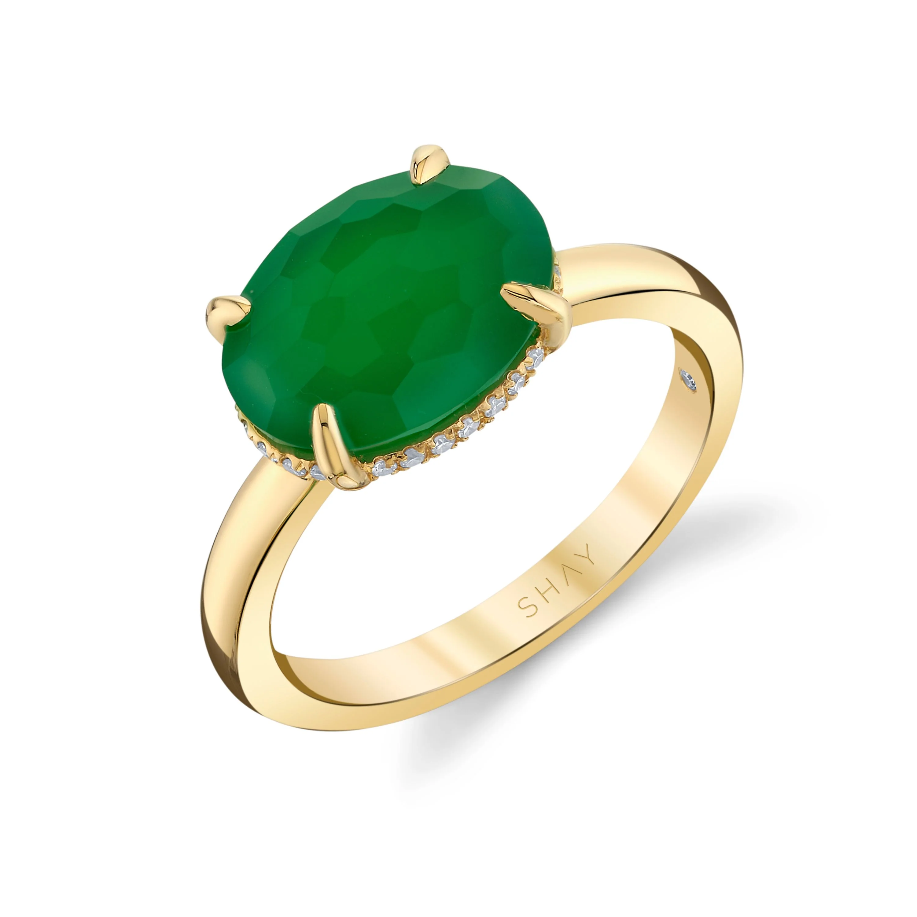 GREEN AGATE & DIAMOND GEM RING - Image 3