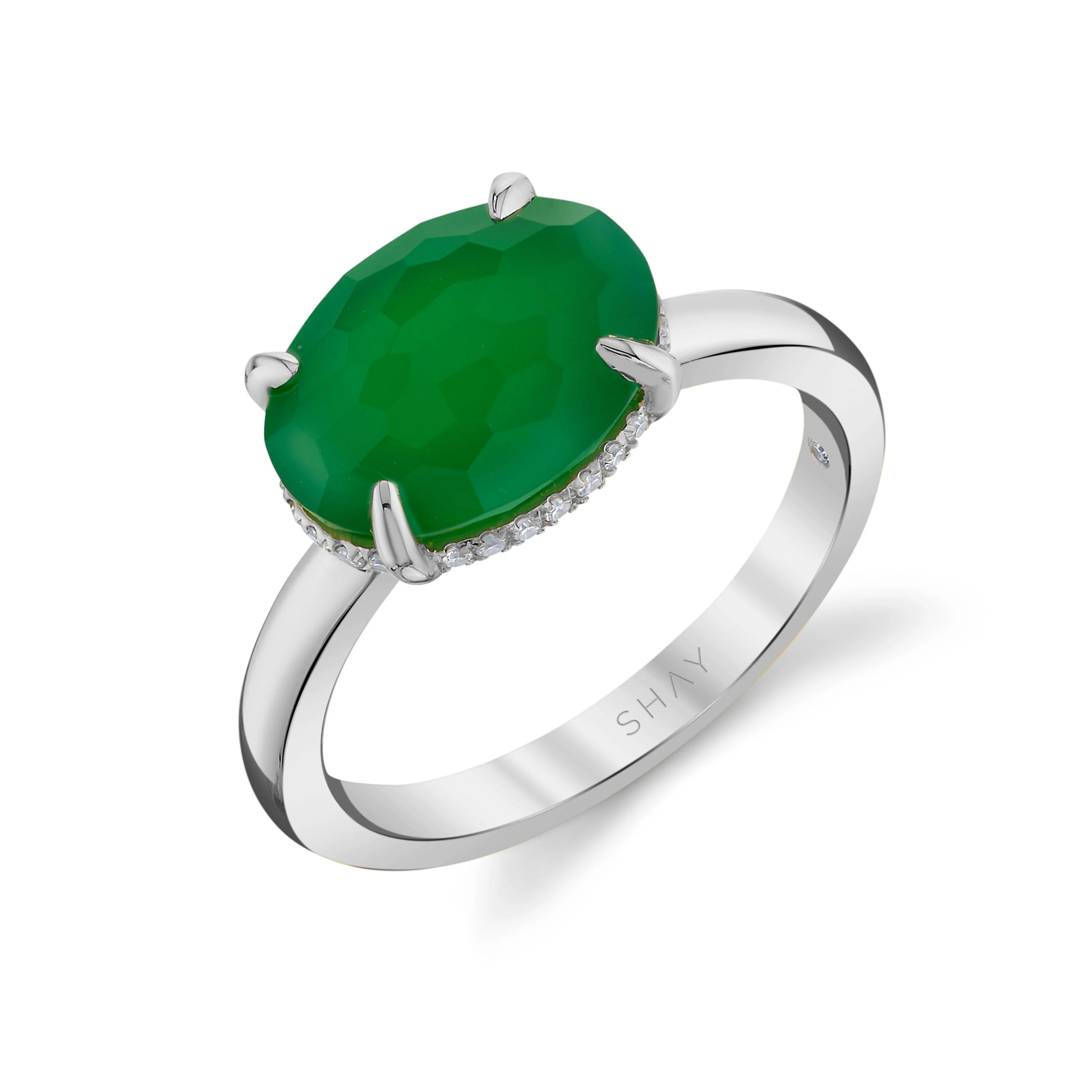 GREEN AGATE & DIAMOND GEM RING - Image 4