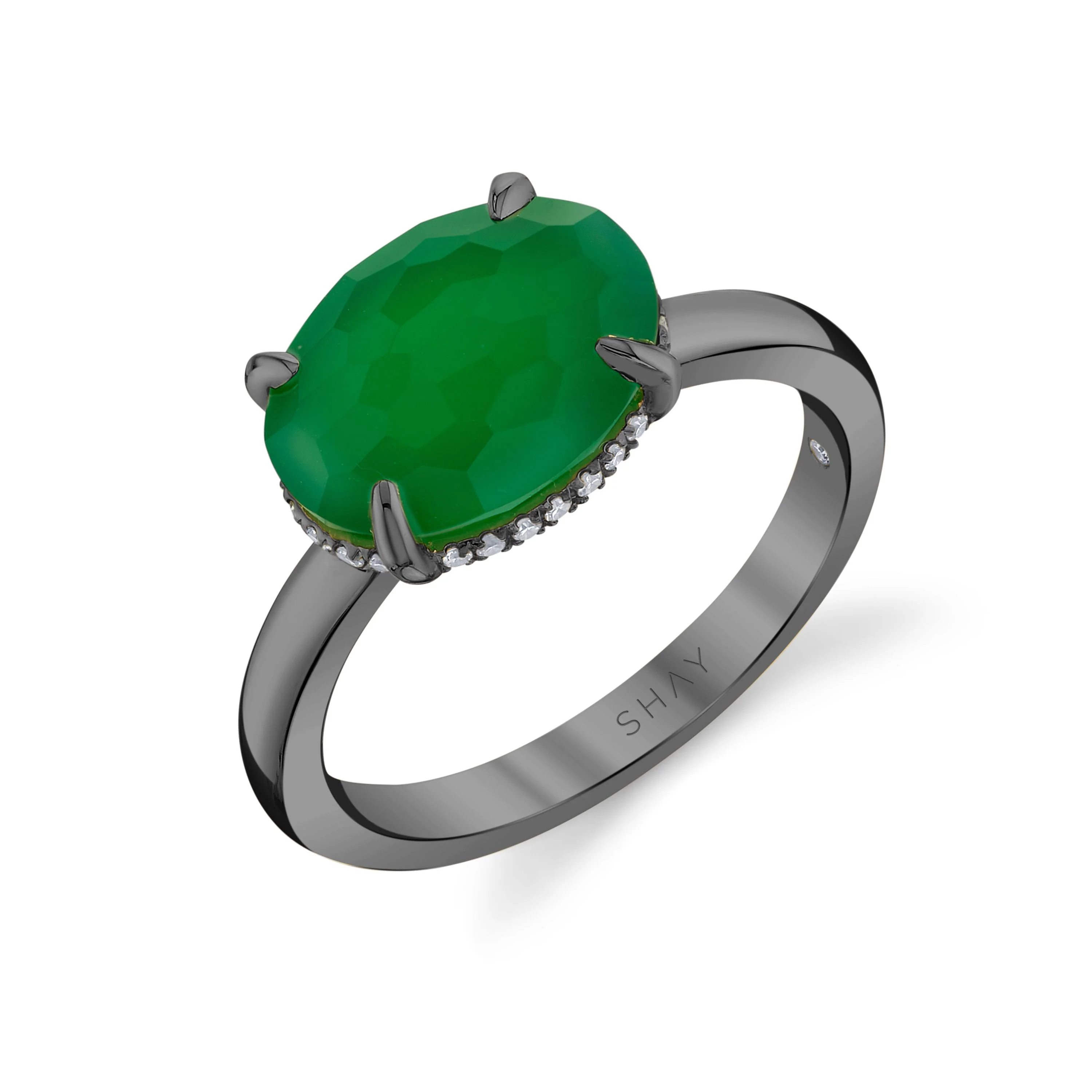 GREEN AGATE & DIAMOND GEM RING - Image 5