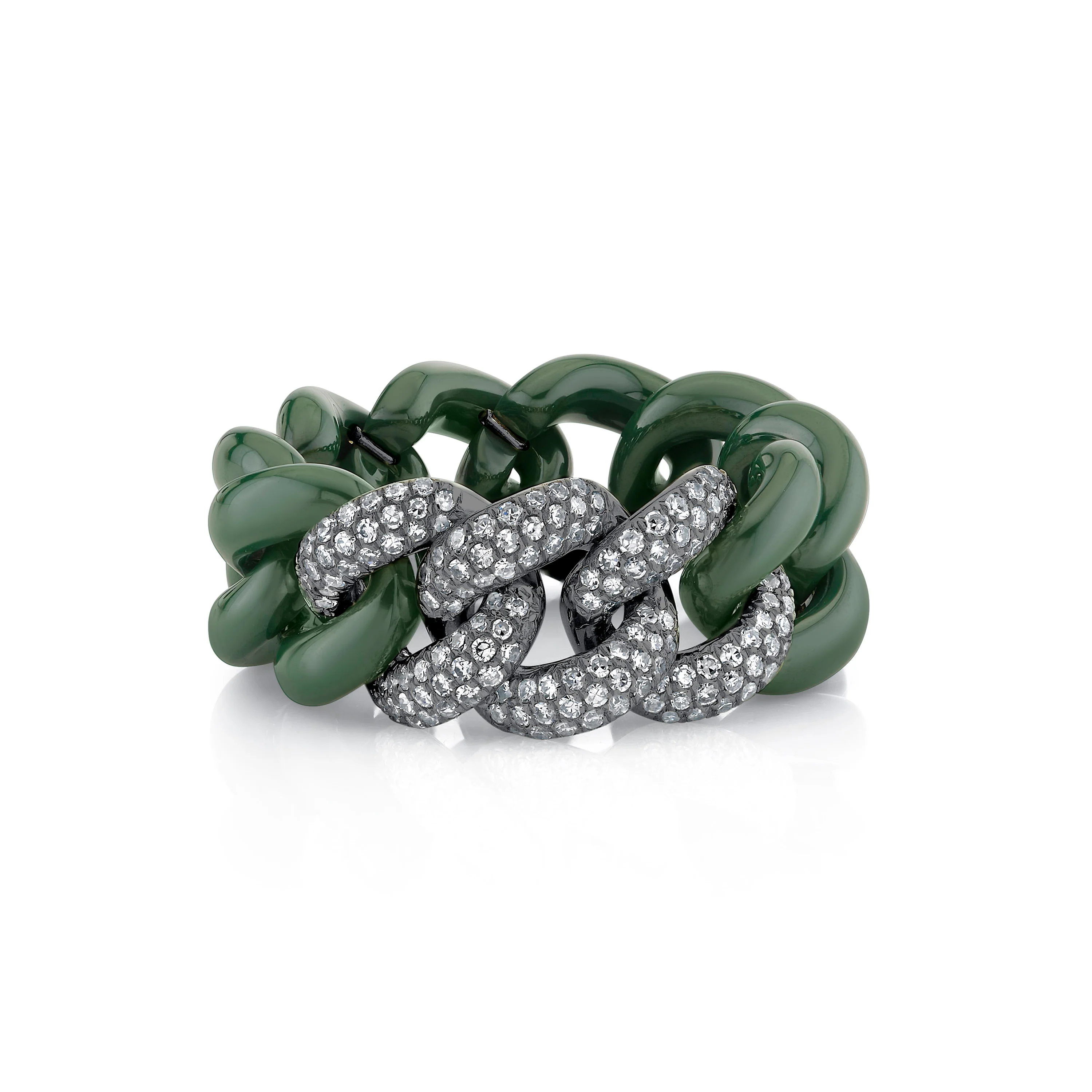 GREEN CERAMIC PAVE ESSENTIAL LINK RING - Image 5