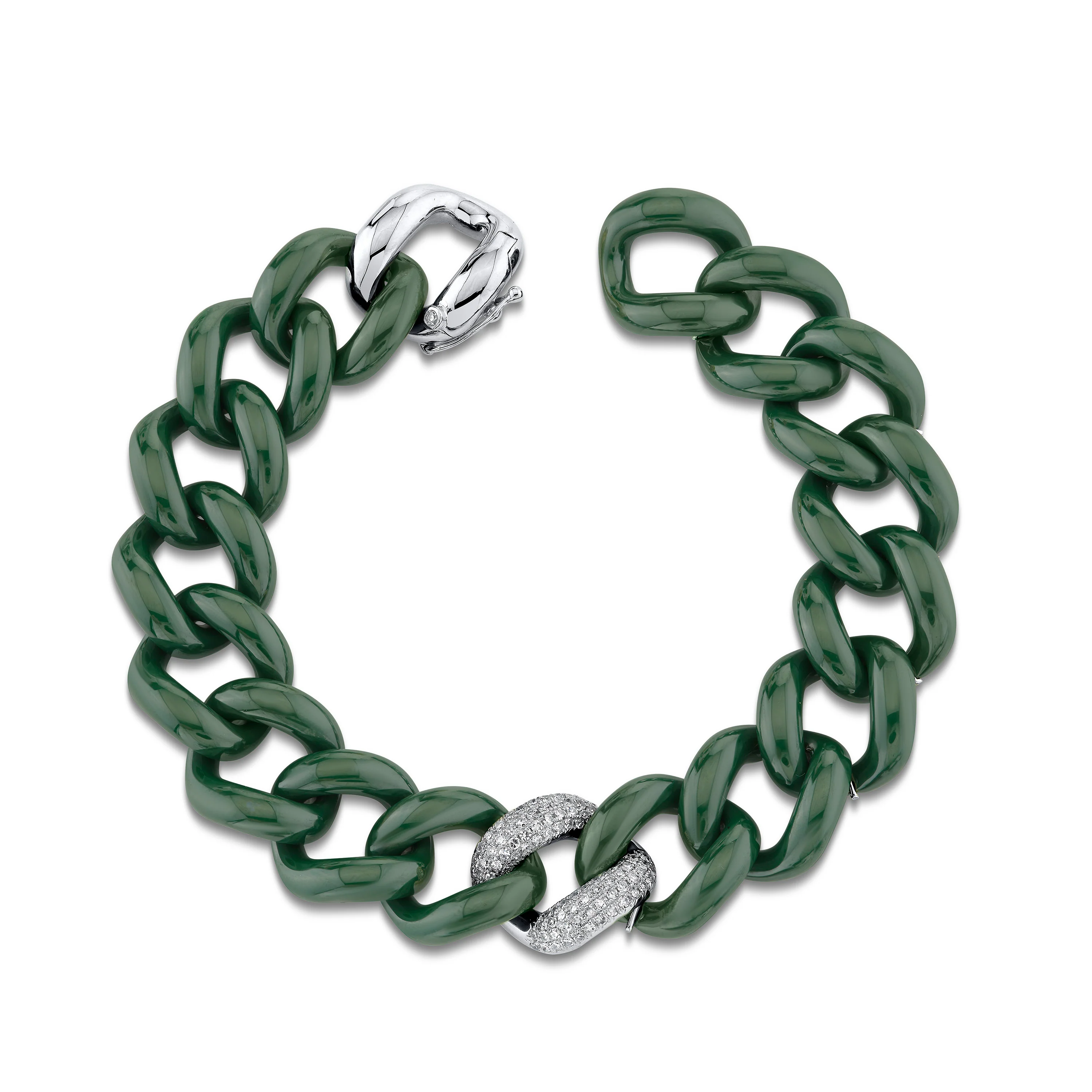 DIAMOND GREEN CERAMIC PAVE JUMBO LINK BRACELET - Image 3