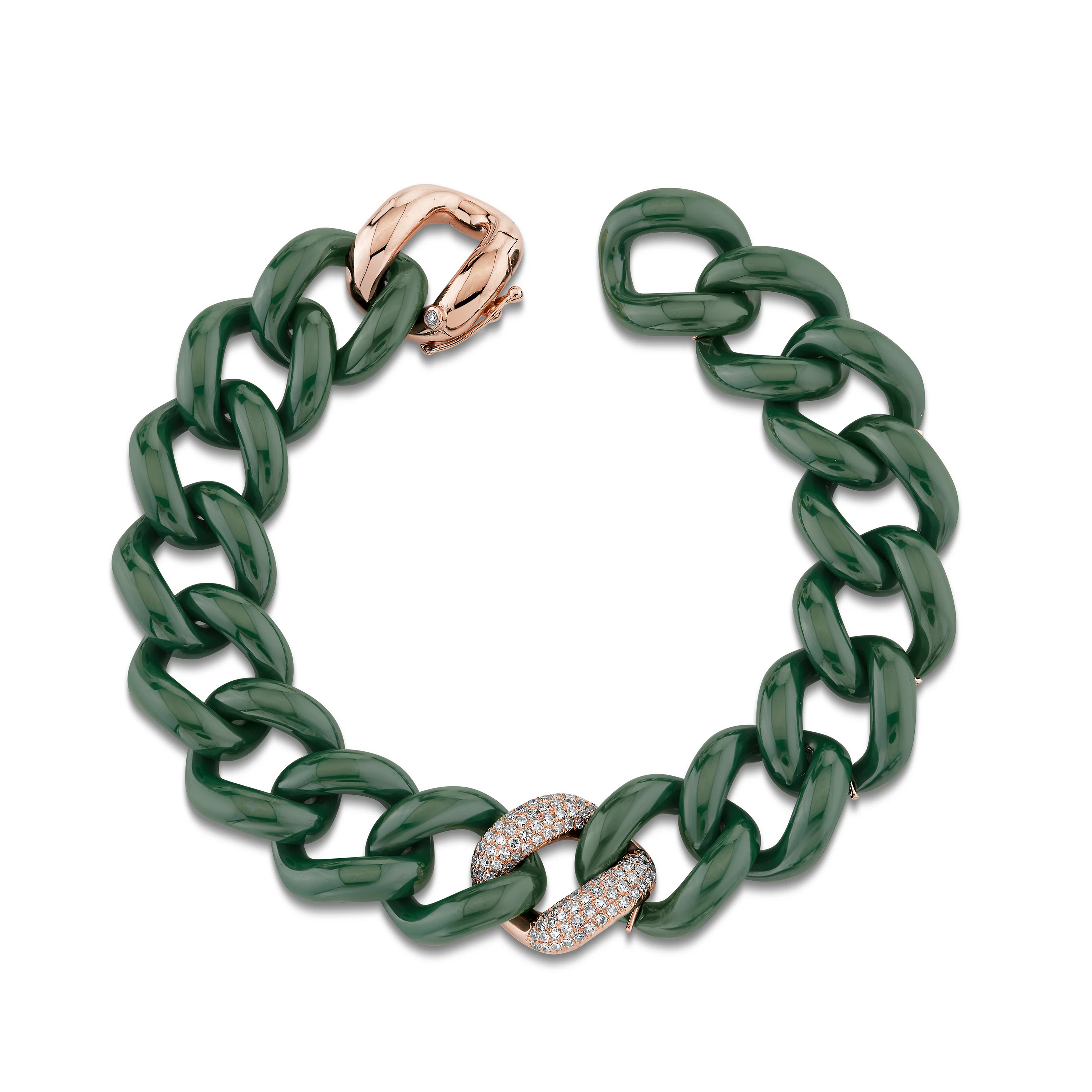DIAMOND GREEN CERAMIC PAVE JUMBO LINK BRACELET - Image 4
