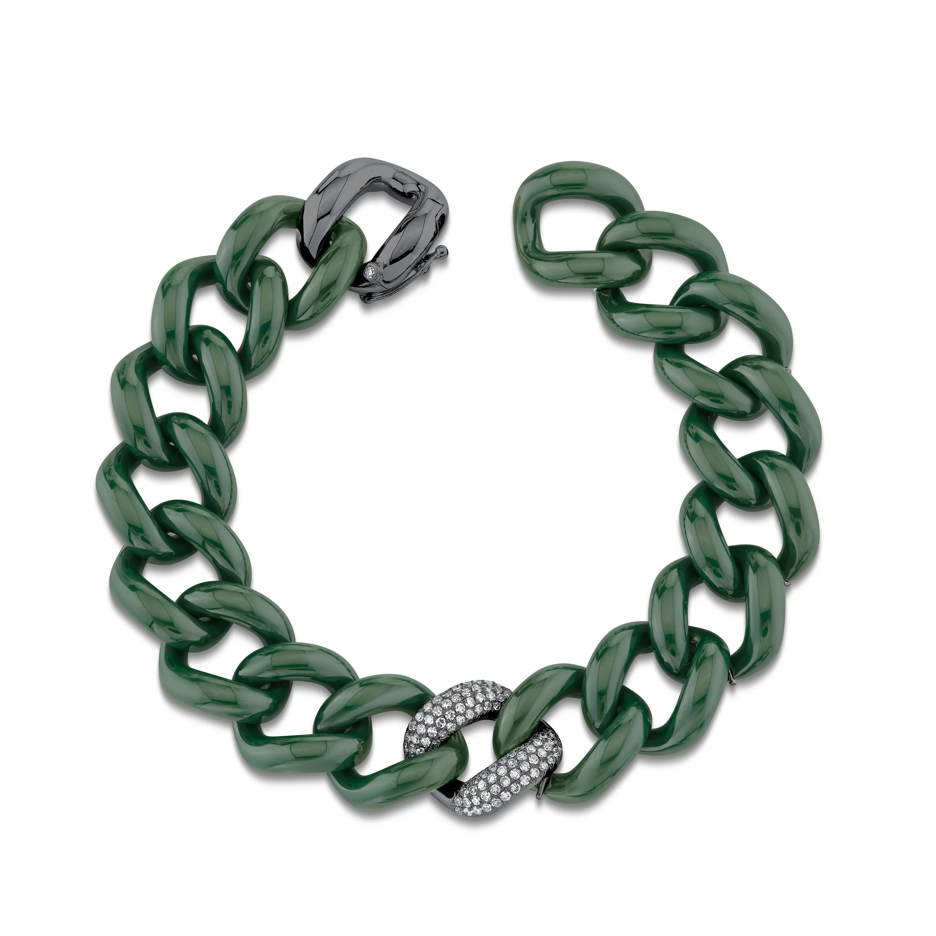 DIAMOND GREEN CERAMIC PAVE JUMBO LINK BRACELET - Image 5