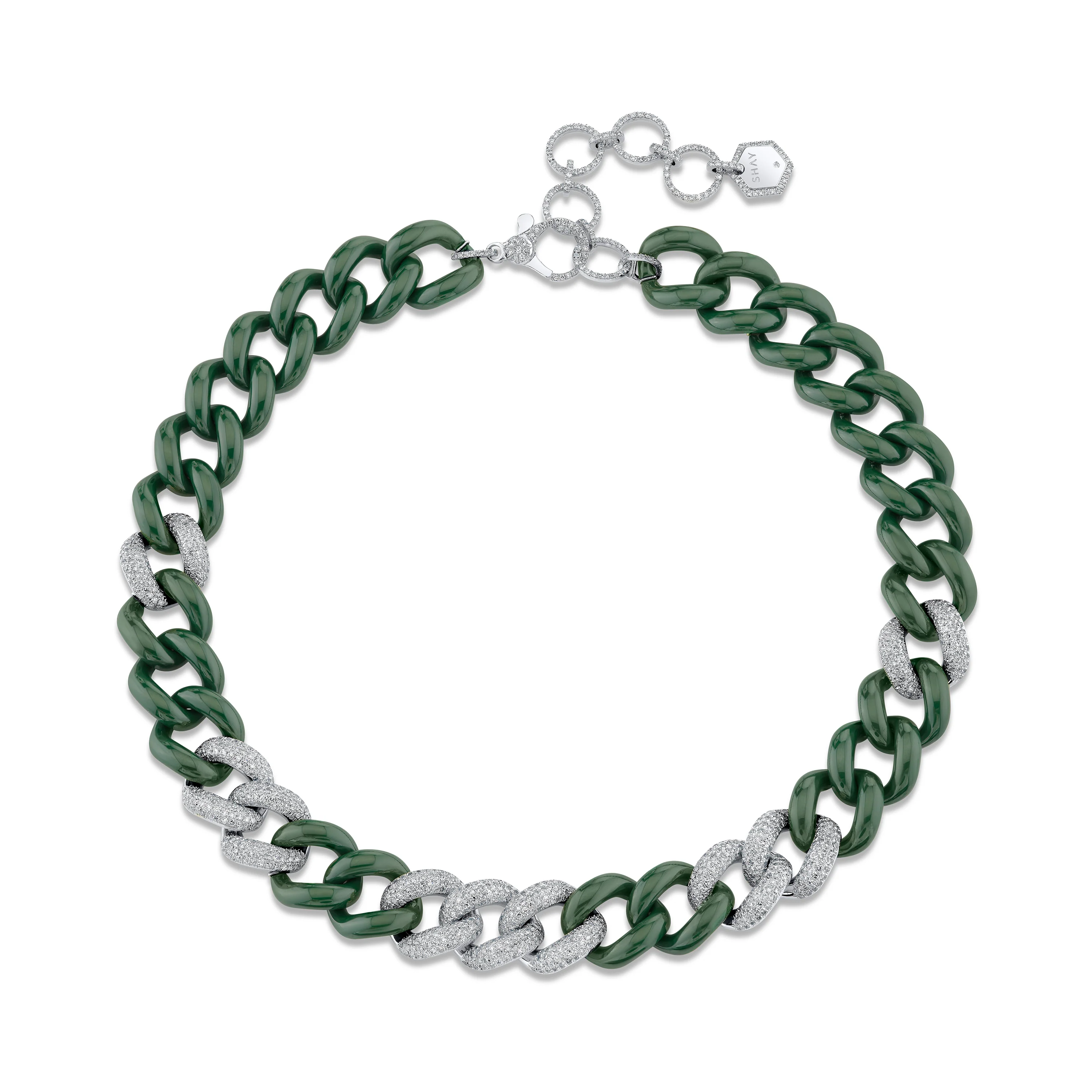 GREEN CERAMIC PAVE JUMBO LINK NECKLACE - Image 3