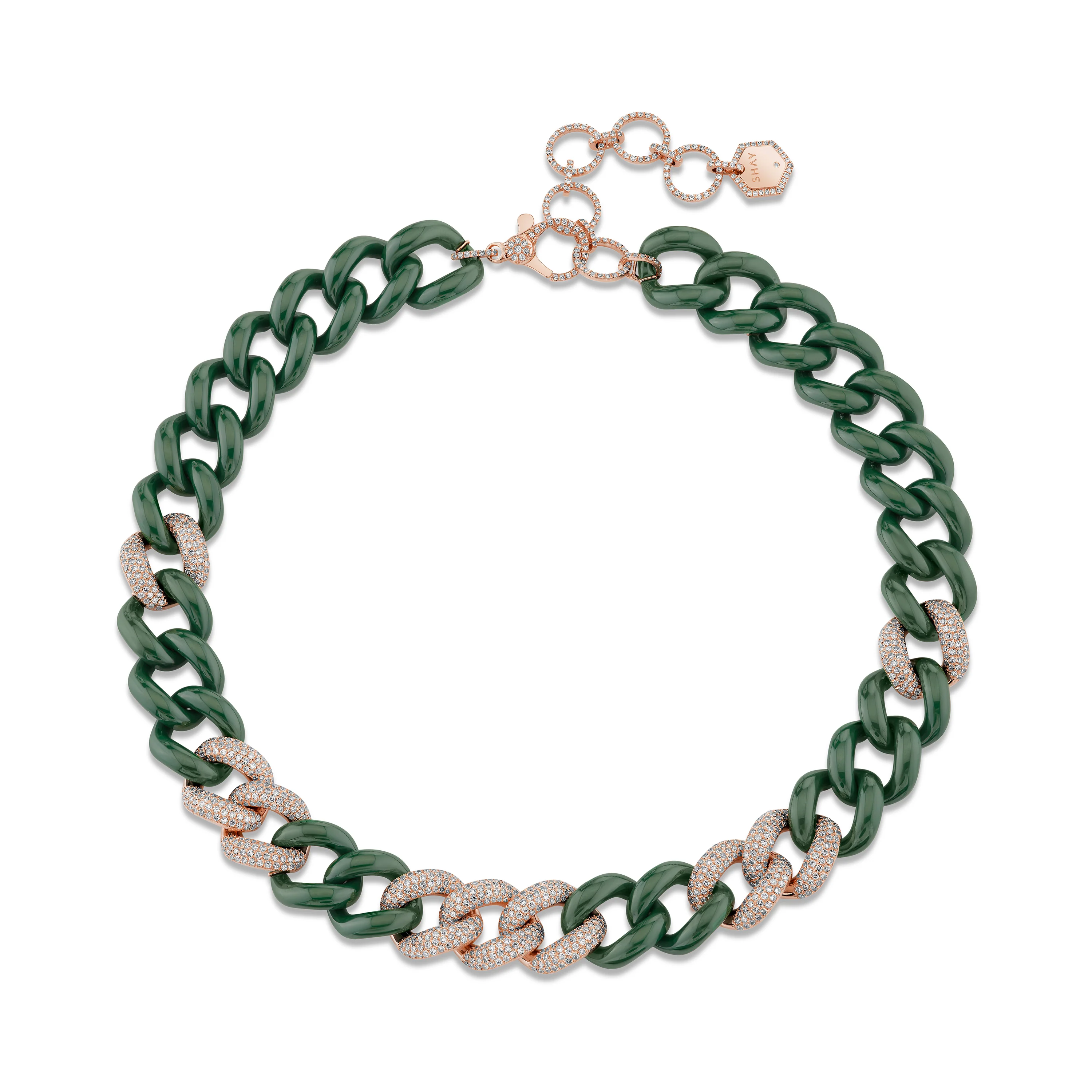 GREEN CERAMIC PAVE JUMBO LINK NECKLACE - Image 4