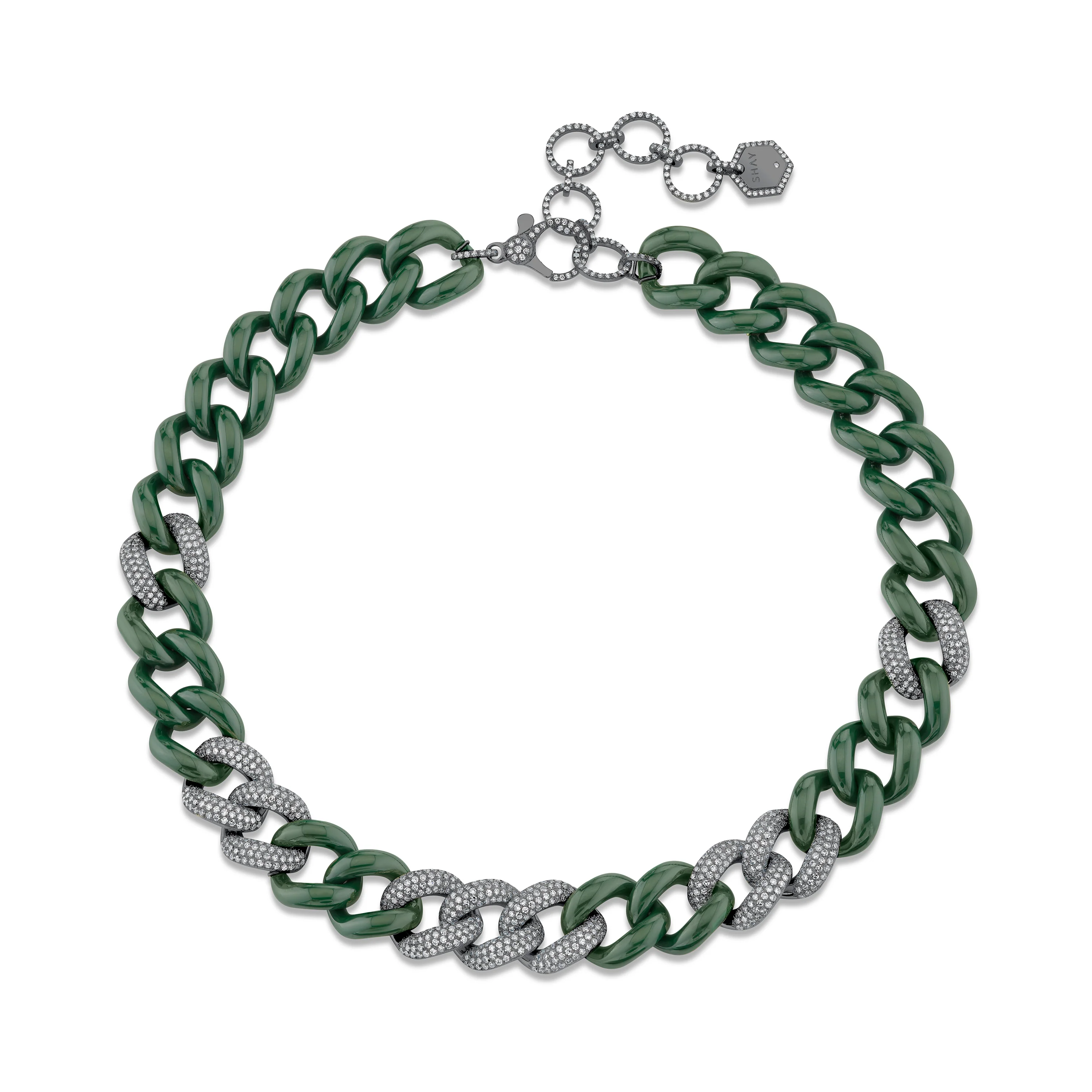 GREEN CERAMIC PAVE JUMBO LINK NECKLACE - Image 5