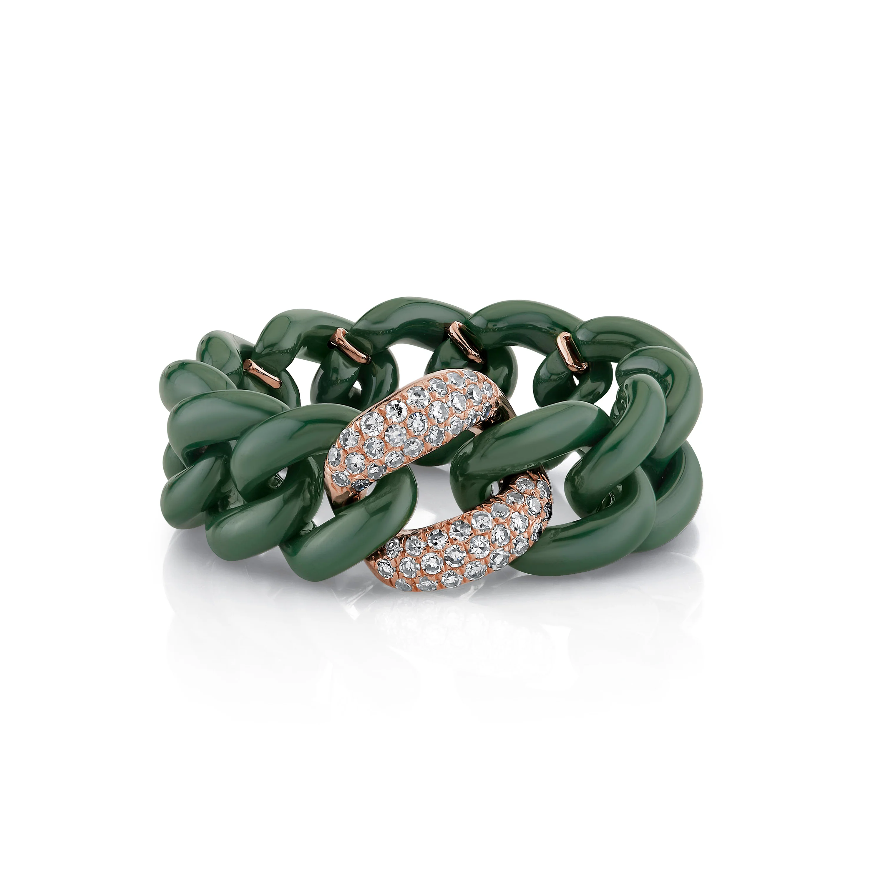 GREEN CERAMIC PAVE MEDIUM LINK RING - Image 4