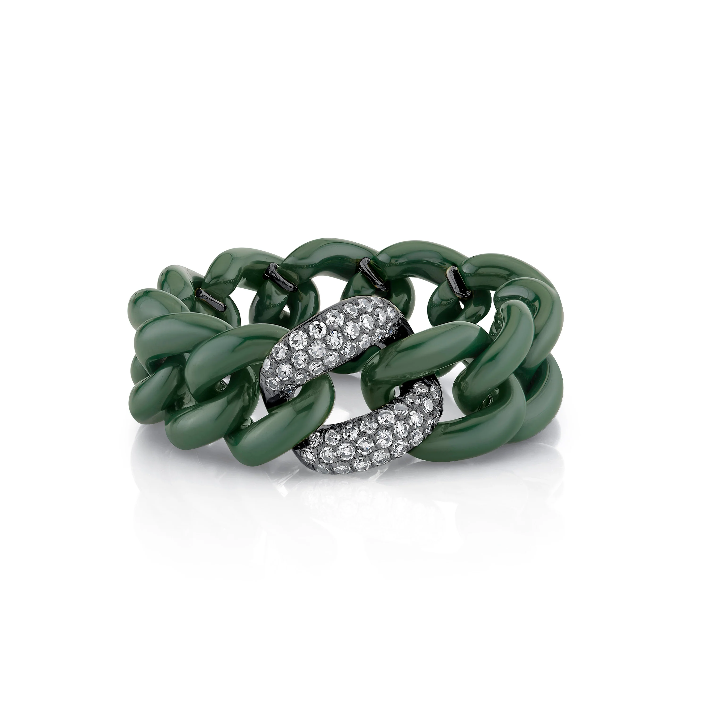 GREEN CERAMIC PAVE MEDIUM LINK RING - Image 5