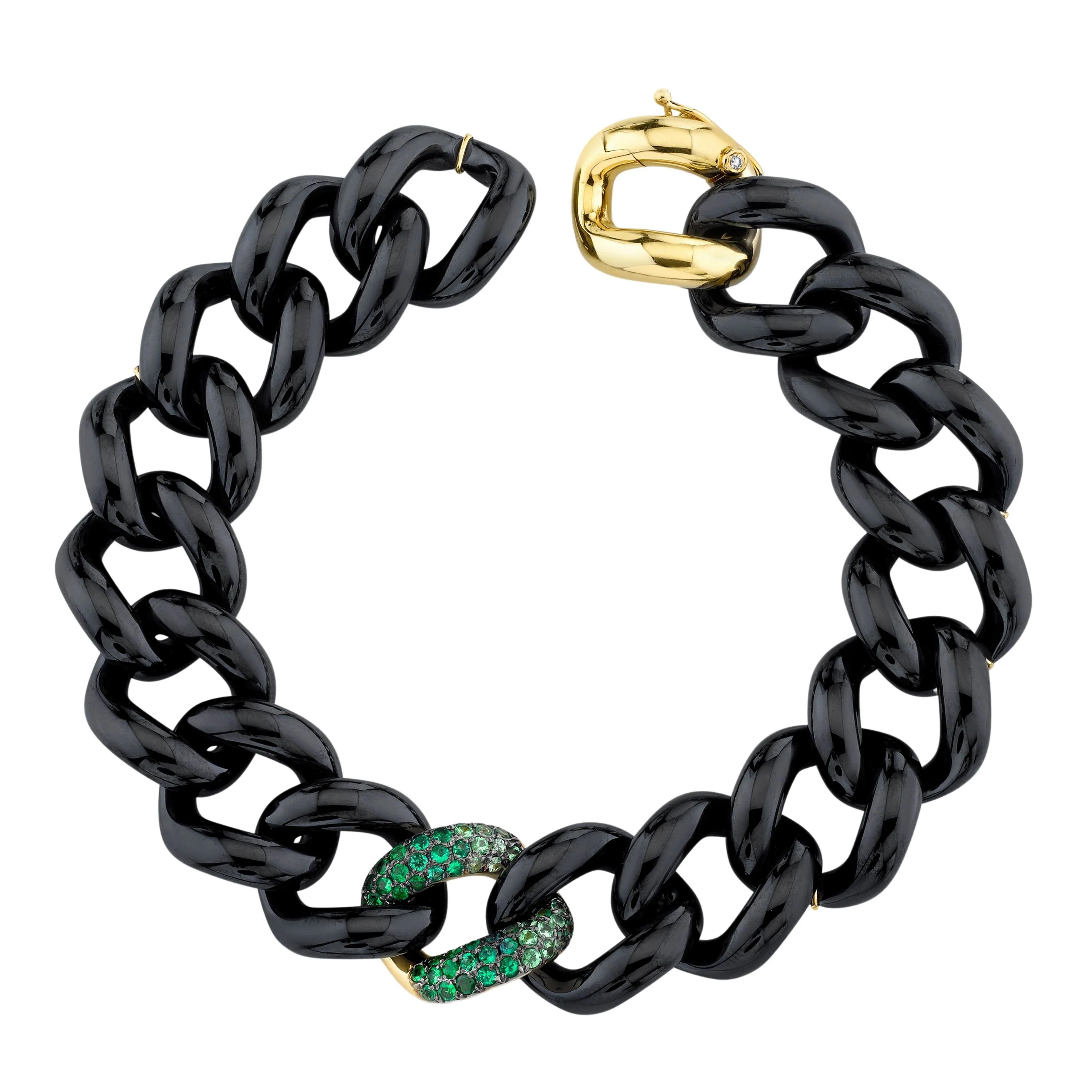 GREEN GARNET & BLACK CERAMIC SINGLE PAVE JUMBO LINK BRACELET - Image 3