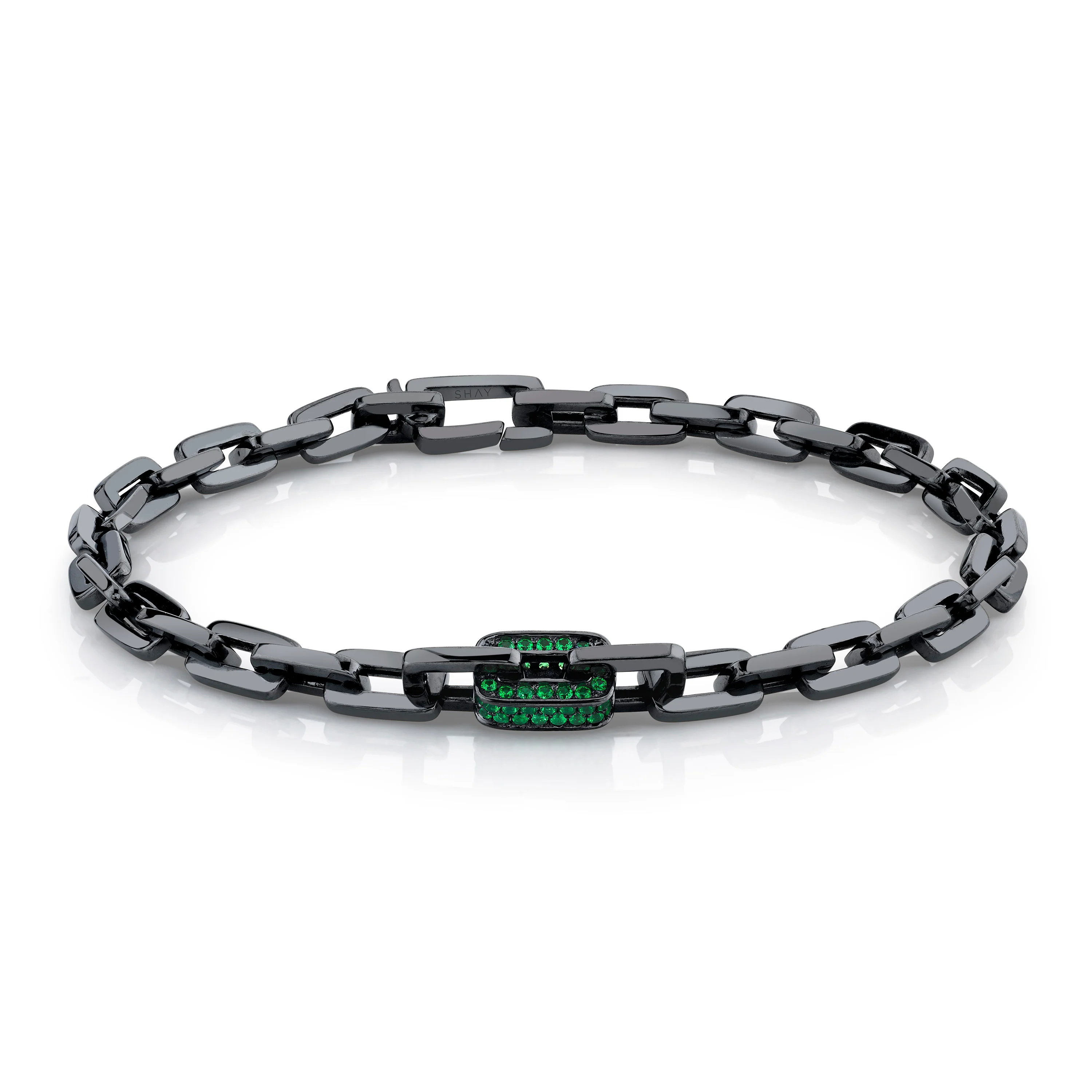 MEN'S GREEN GARNET SINGLE DECO LINK BRACELET