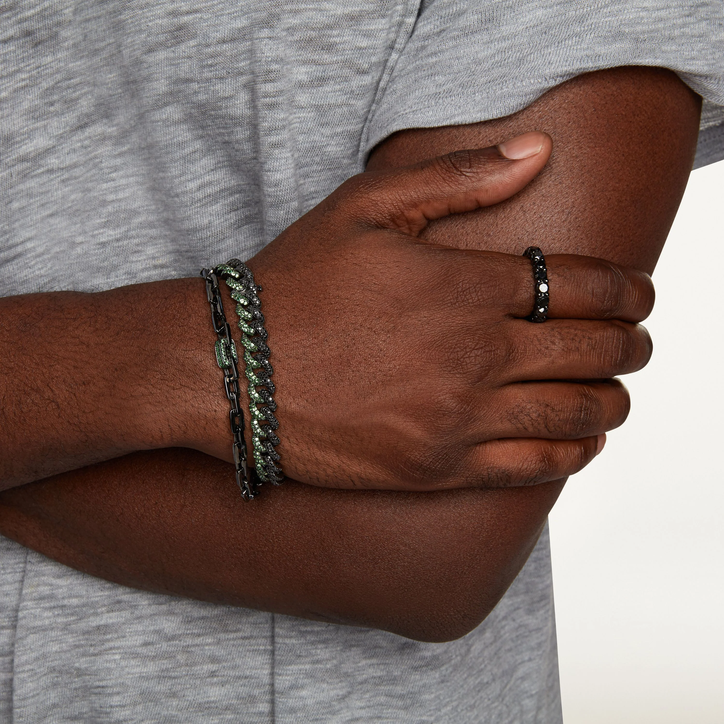 MEN'S GREEN GARNET SINGLE DECO LINK BRACELET - Image 2