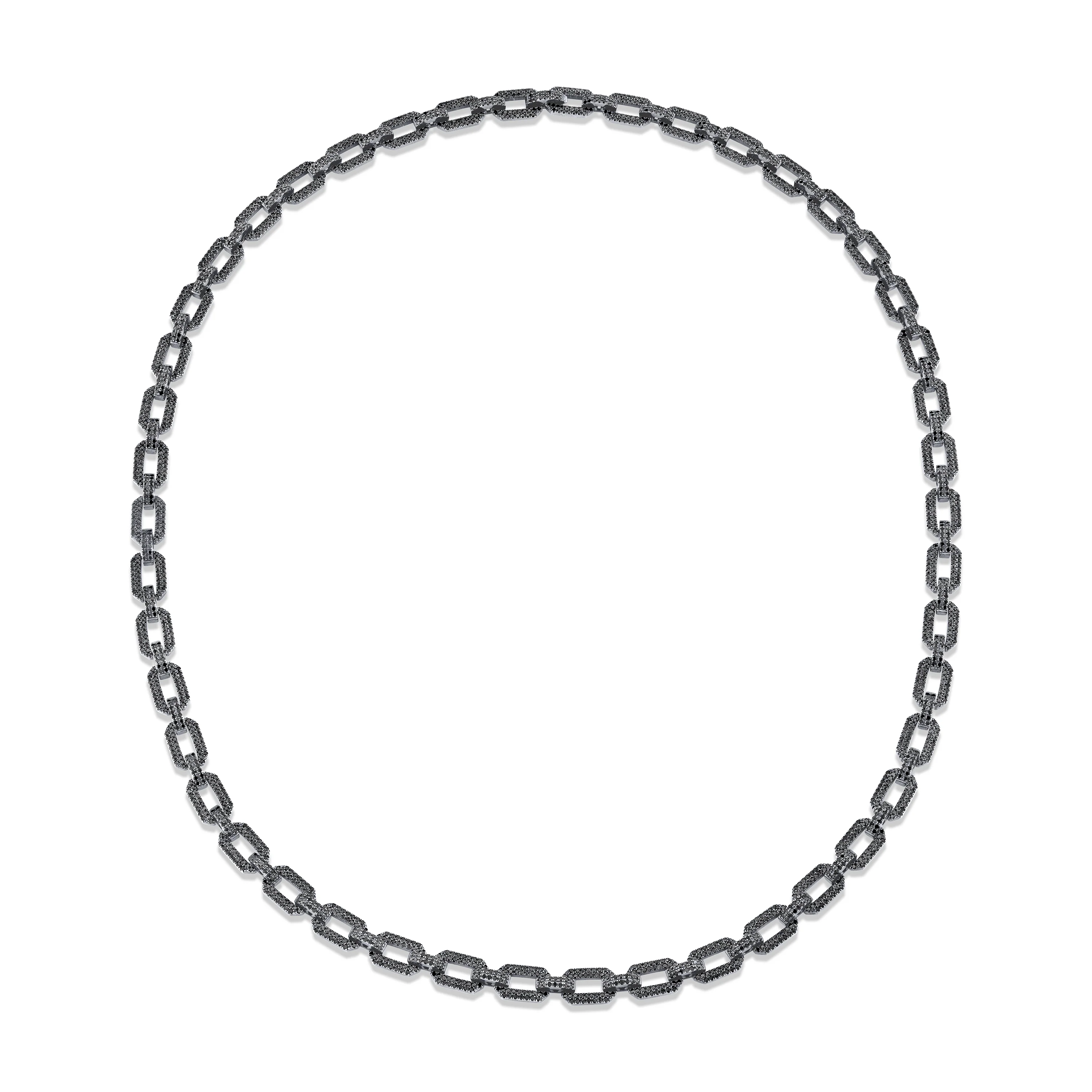 MEN'S BLACK DIAMOND FLAT GEO LINK NECKLACE
