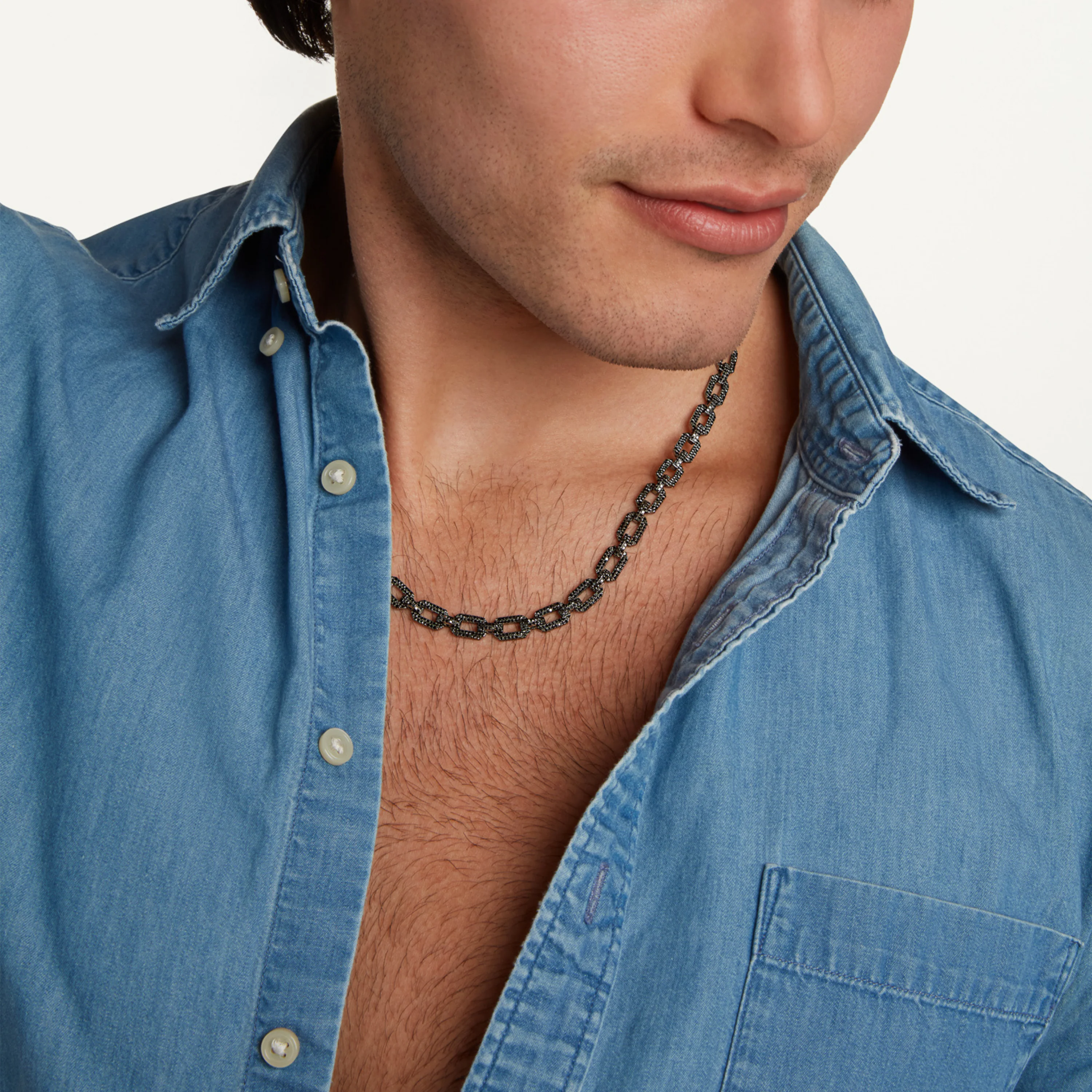 MEN'S BLACK DIAMOND FLAT GEO LINK NECKLACE - Image 2