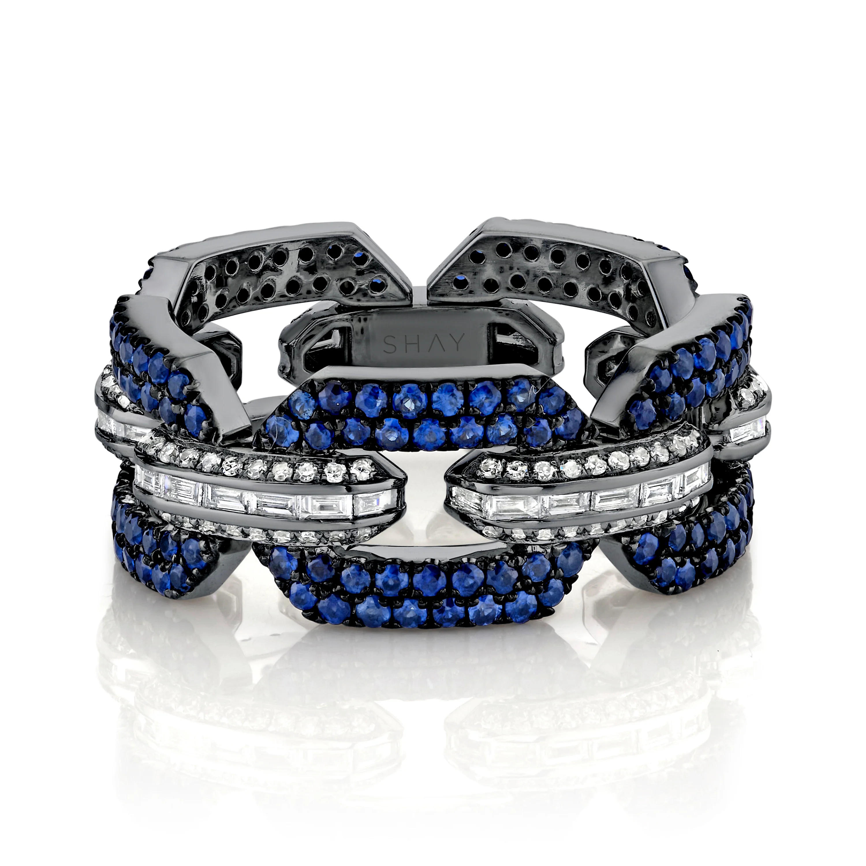 MEN'S BLUE SAPPHIRE & DIAMOND GEO LINK RING