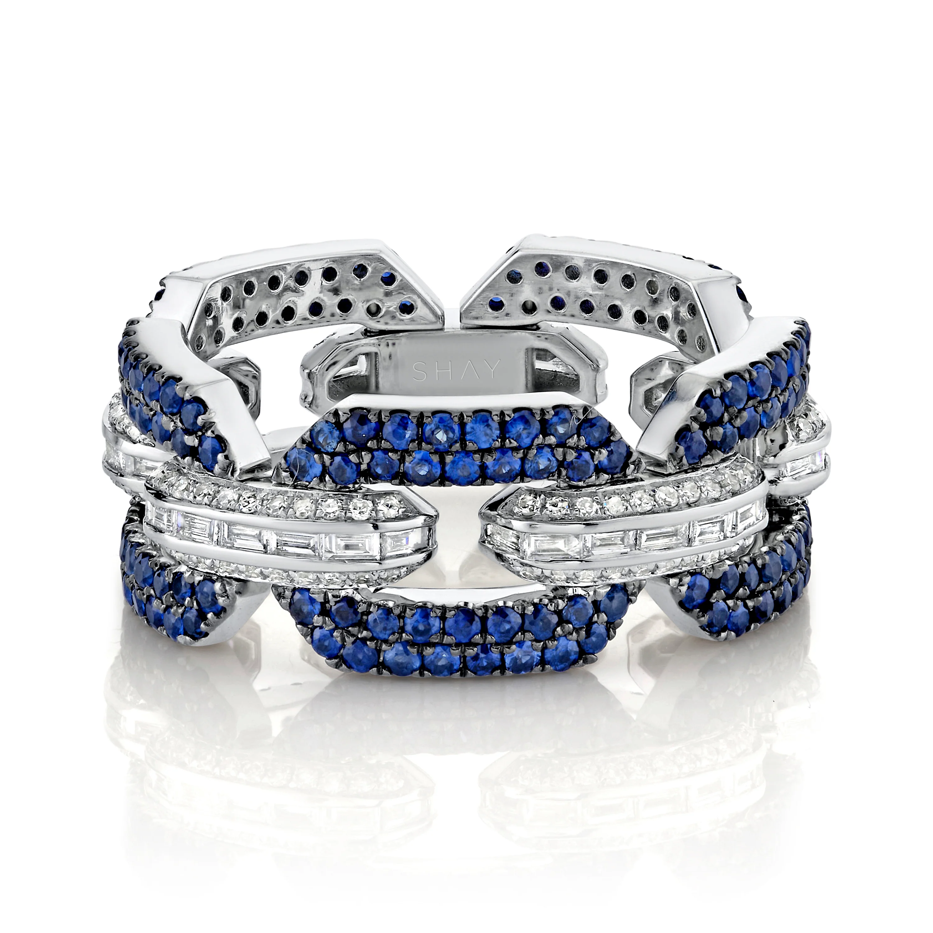 MEN'S BLUE SAPPHIRE & DIAMOND GEO LINK RING - Image 3