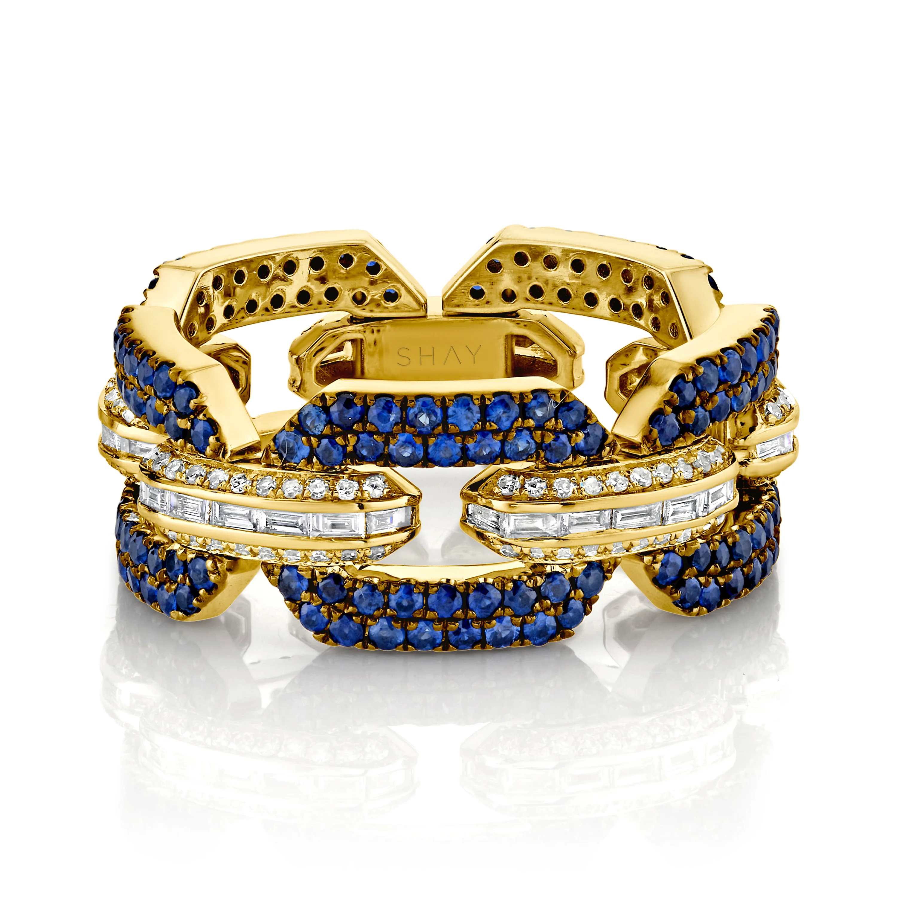 MEN'S BLUE SAPPHIRE & DIAMOND GEO LINK RING - Image 4