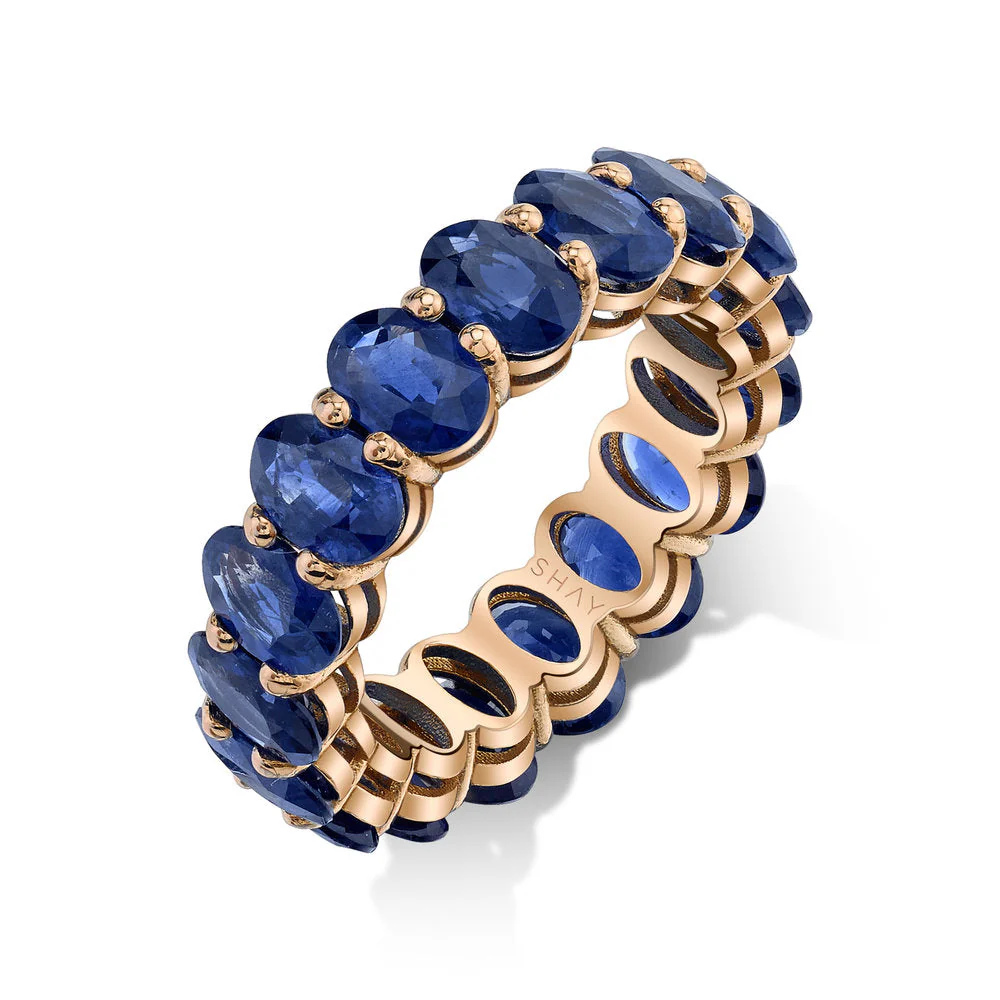 MEN'S BLUE SAPPHIRE OVAL ETERNITY BAND - Image 4