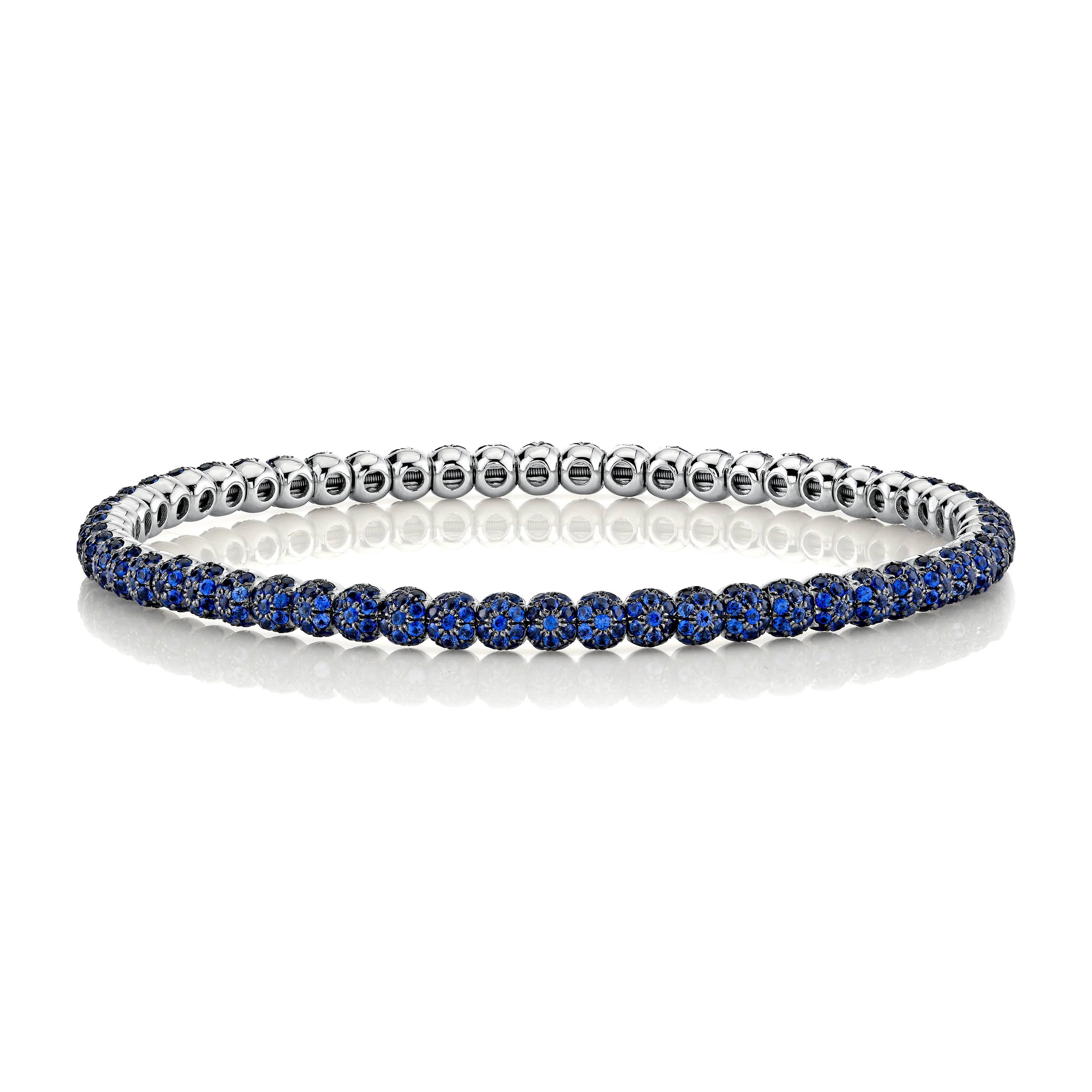MEN'S BLUE SAPPHIRE PAVE BALL STRETCH BRACELET - Image 3