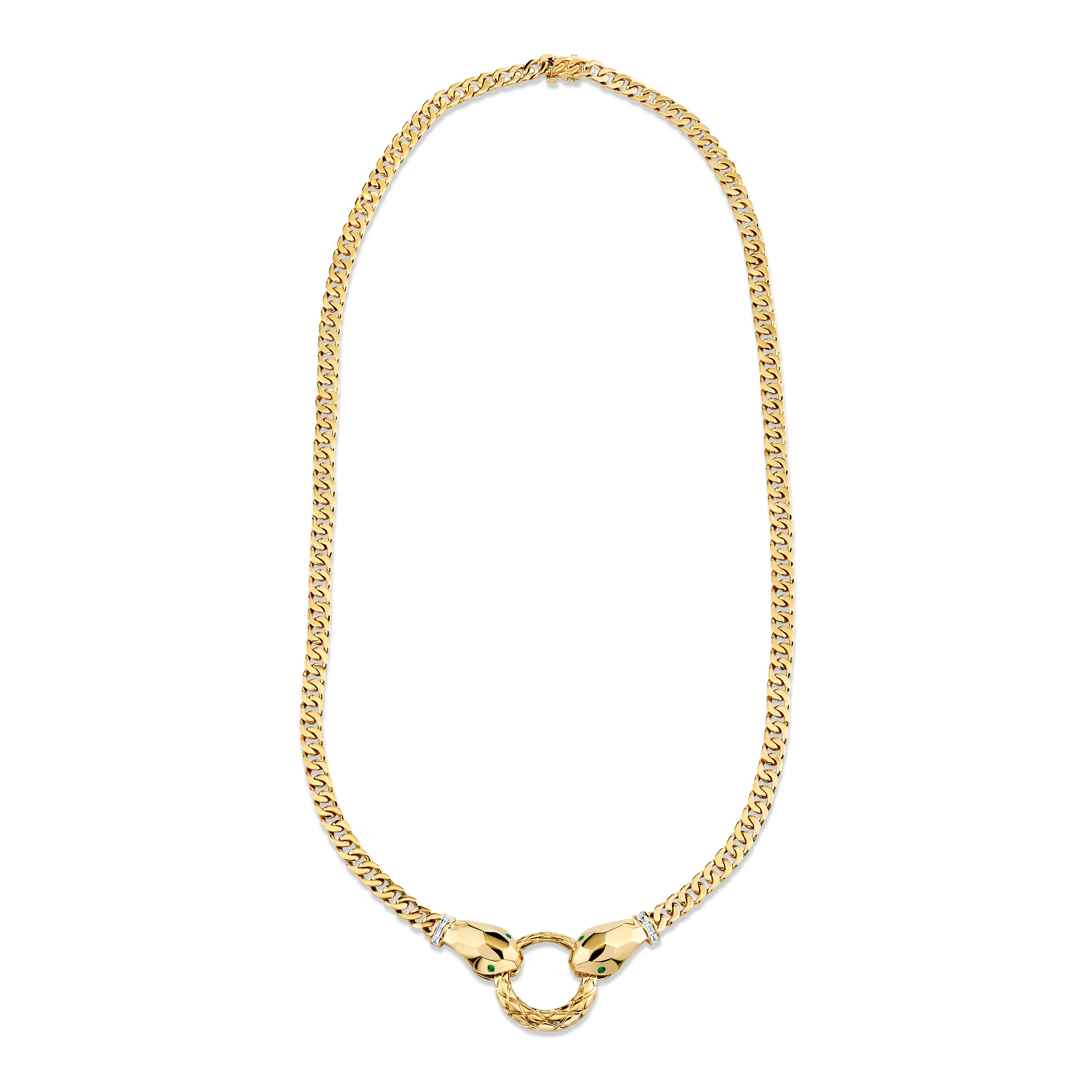MEN'S DIAMOND & GREEN GARNET DOUBLE SNAKE NECKLACE - Image 3
