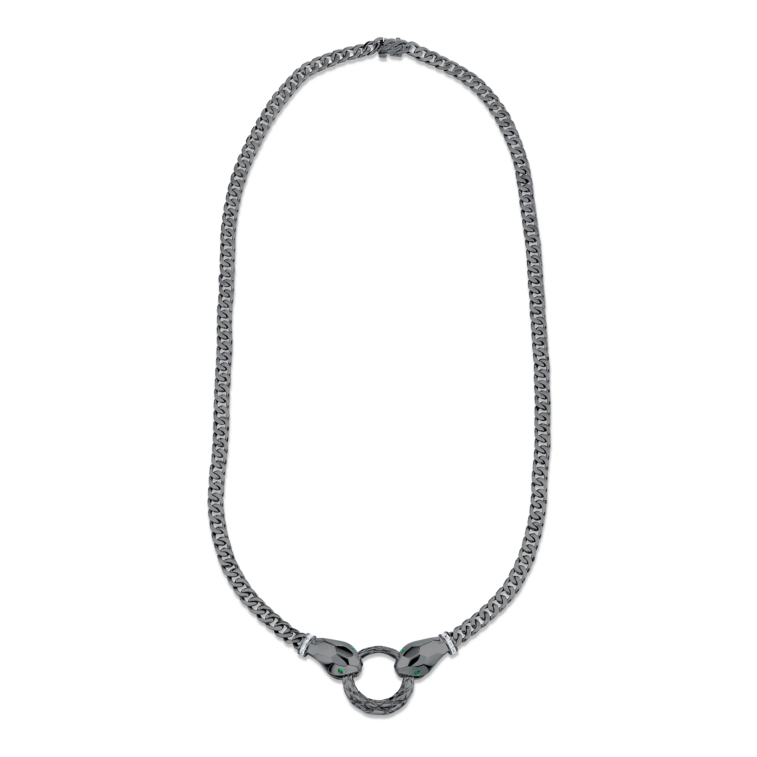 MEN'S DIAMOND & GREEN GARNET DOUBLE SNAKE NECKLACE - Image 4