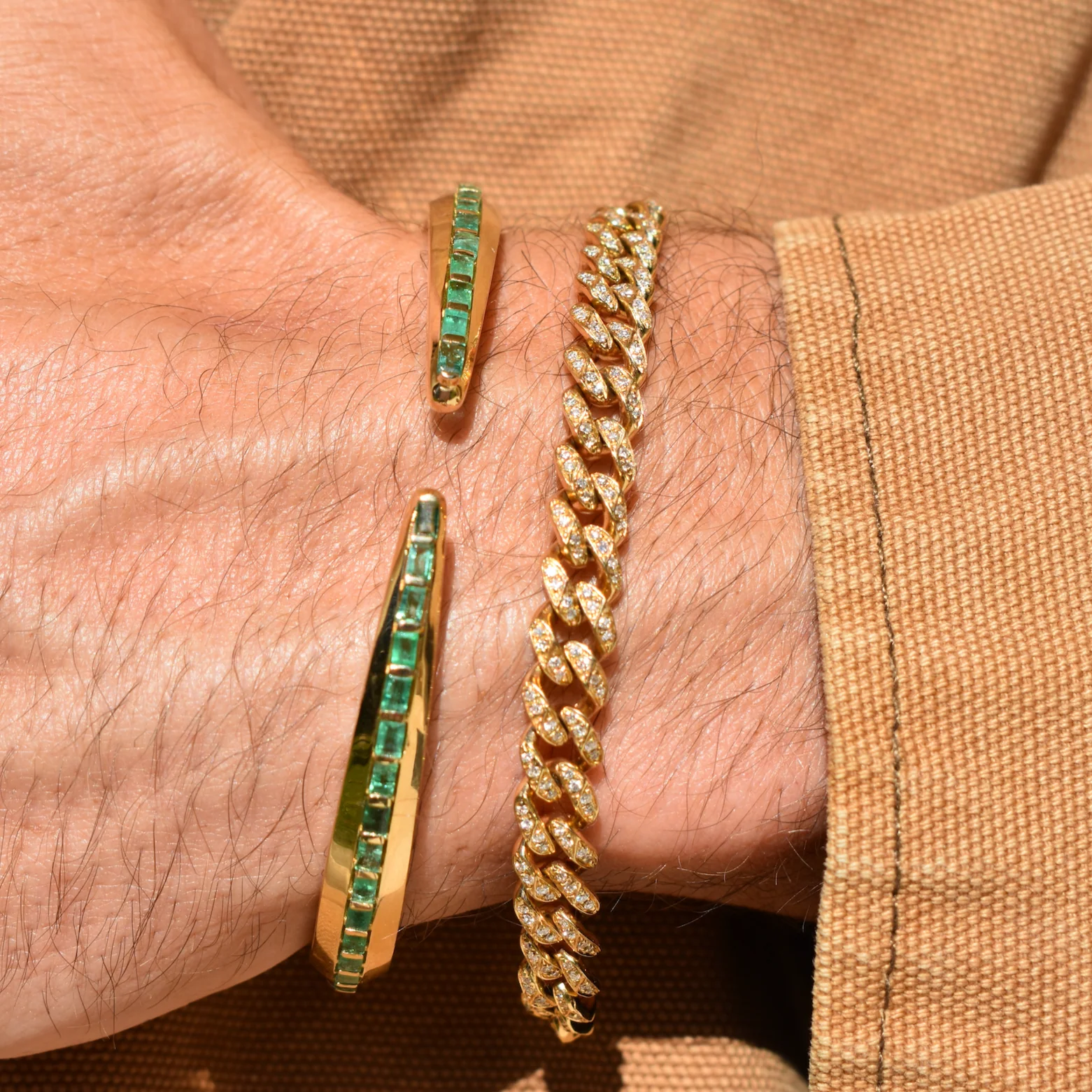 MEN'S EMERALD BAGUETTE SNAKE TAIL CUFF - Image 6