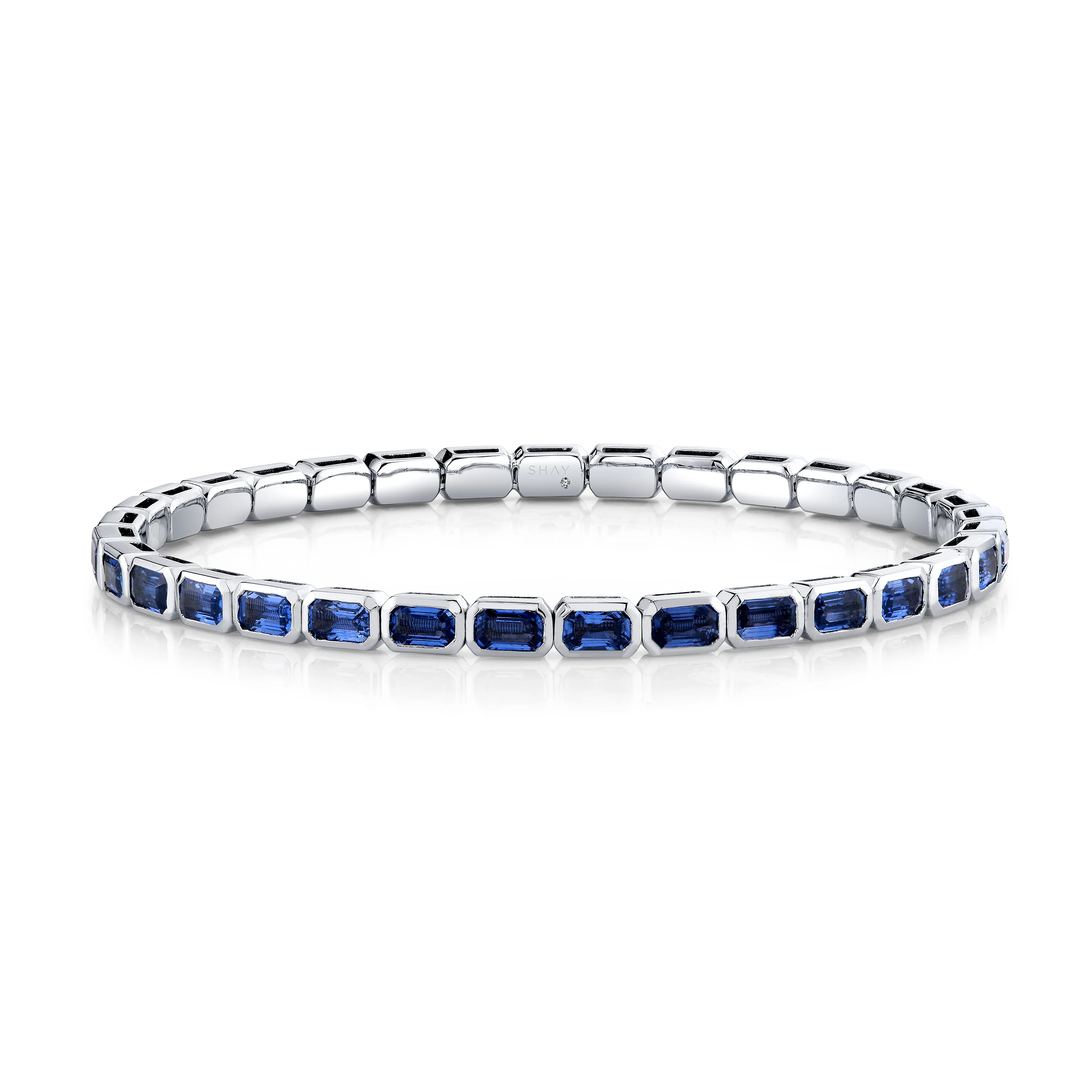 MEN'S LIGHT BLUE SAPPHIRE BEZEL STRETCH BRACELET - Image 2