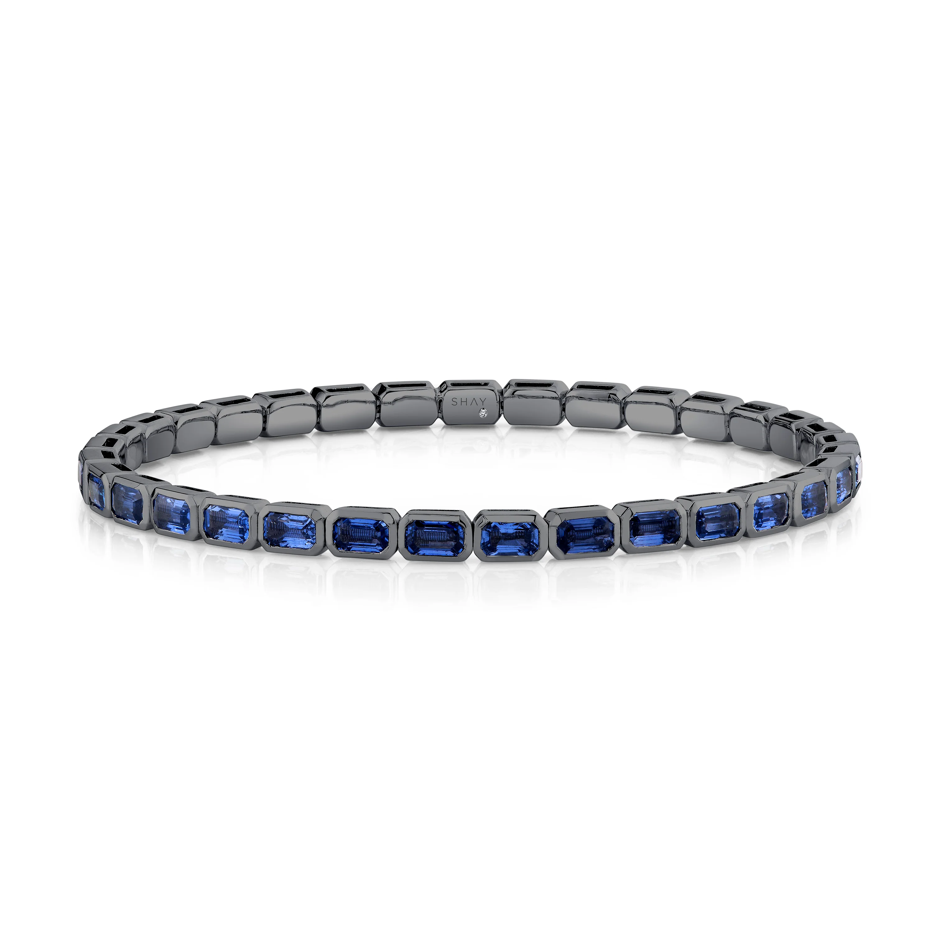 MEN'S LIGHT BLUE SAPPHIRE BEZEL STRETCH BRACELET - Image 3